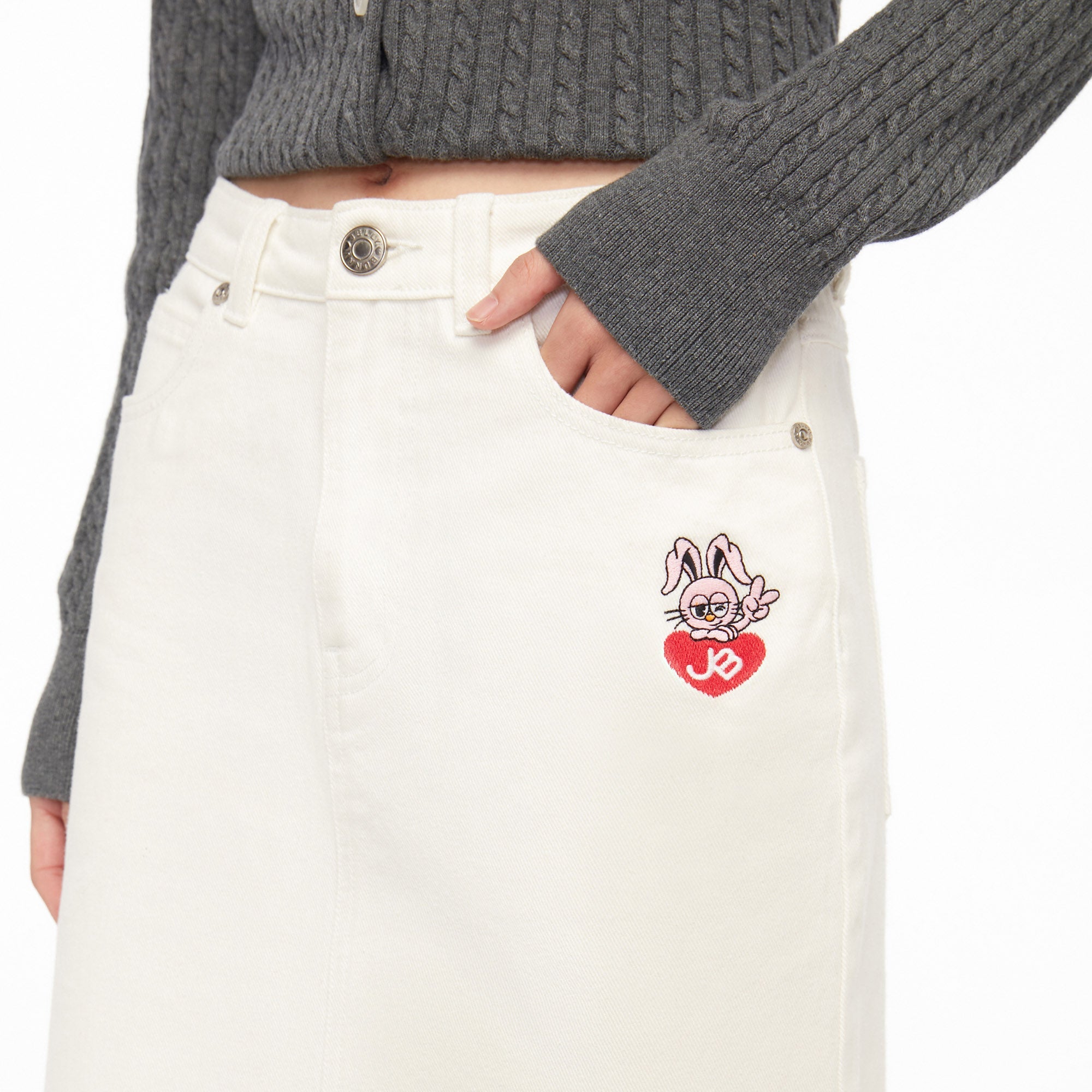 Jerme Frayed Denim Mini Skirt White