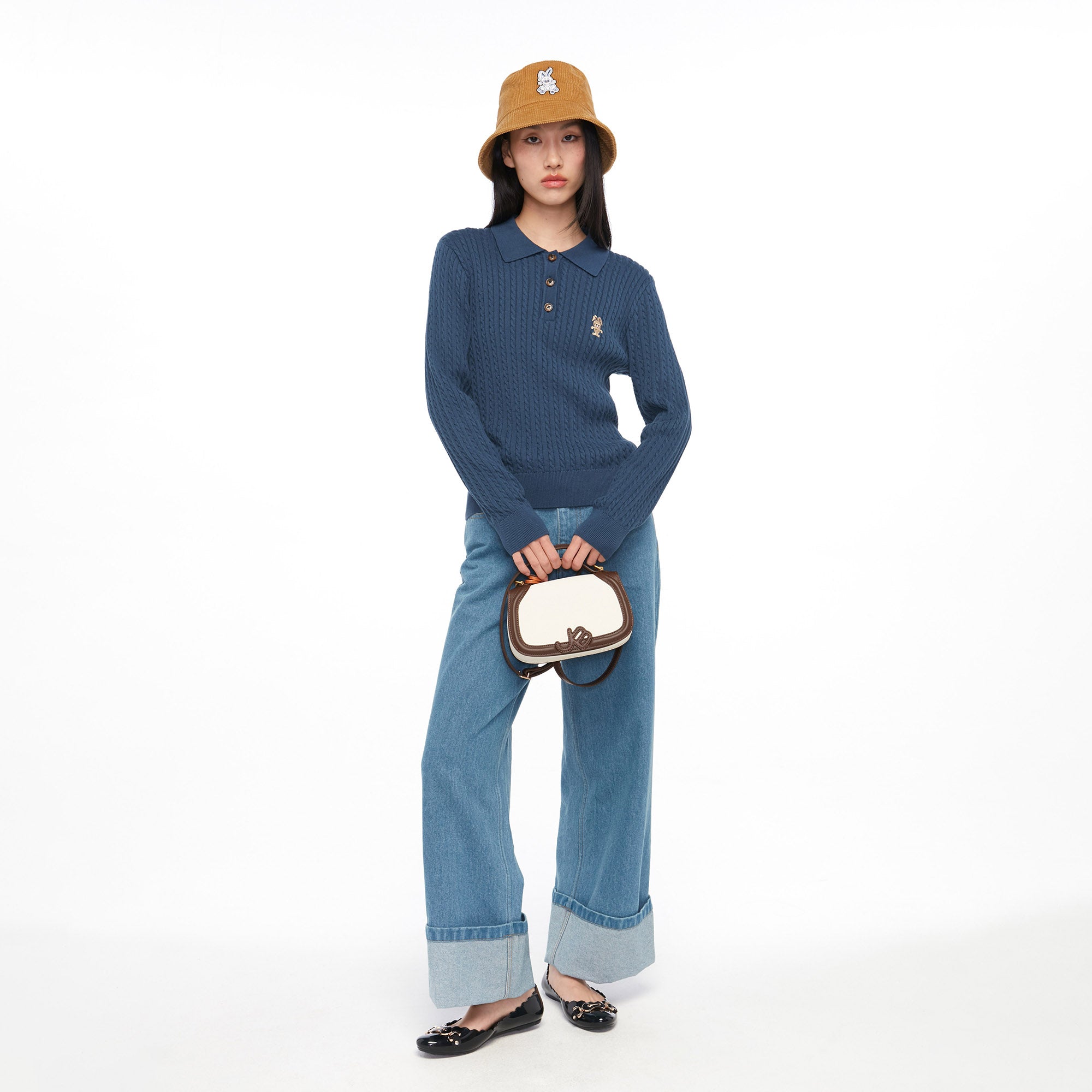 Knitted Long Sleeve Top Navy