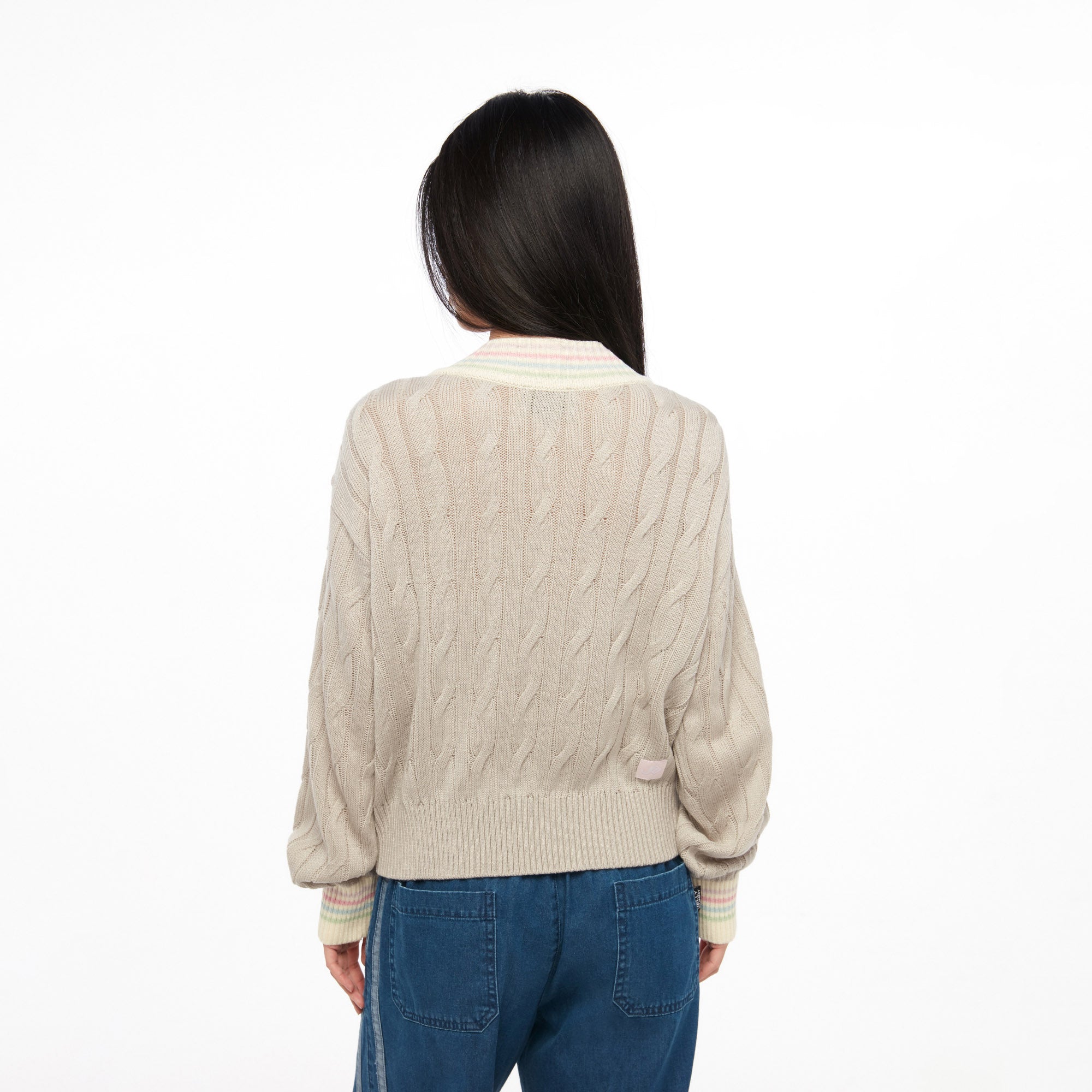 Jerme Cable Knitted Long Sleeve Pullover Grey