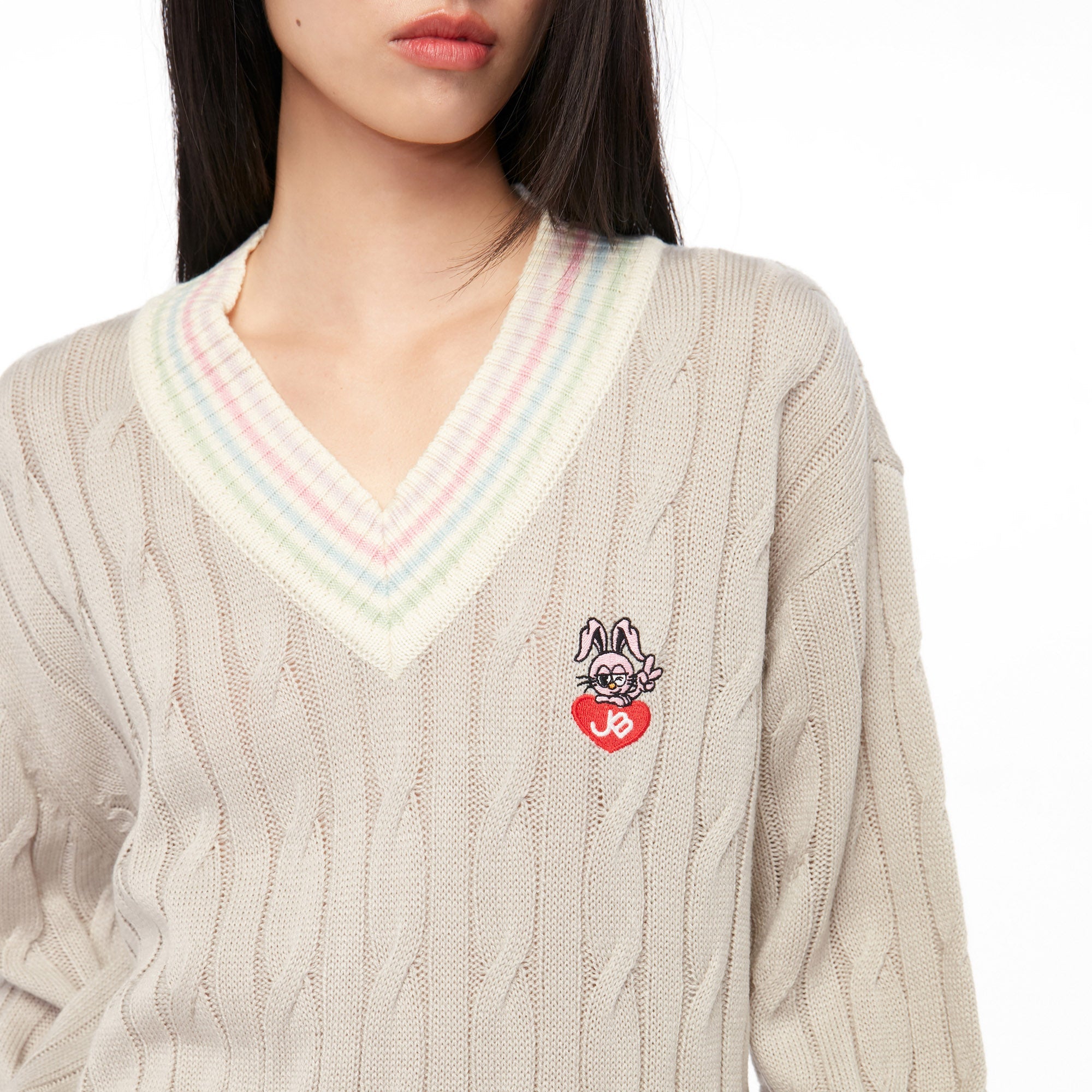 Jerme Cable Knitted Long Sleeve Pullover Grey