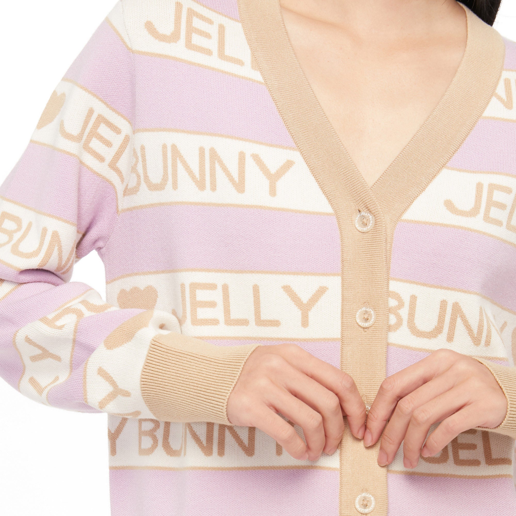 Logo V Neck Long Sleeve Cardigan Purple