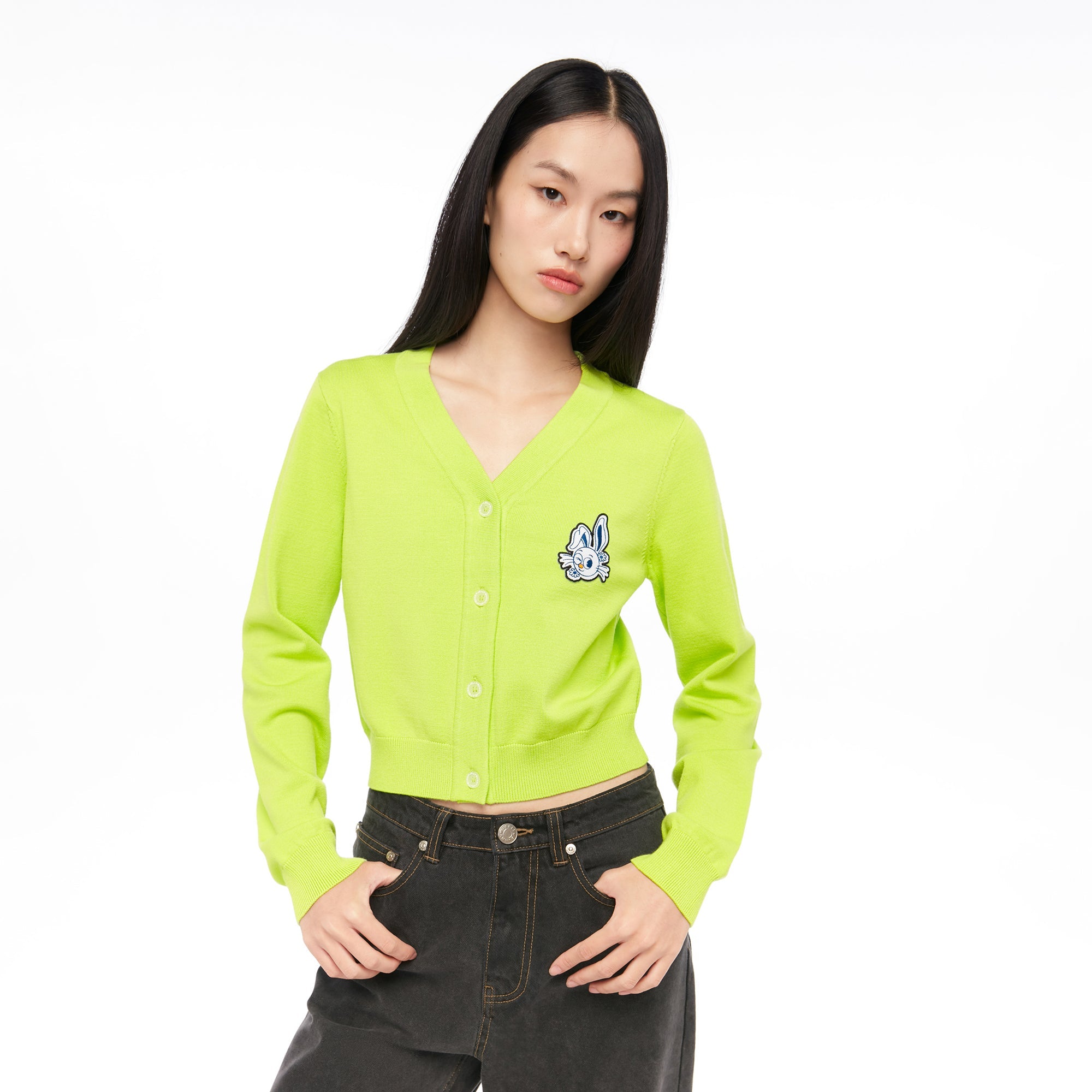 เสื้อคาร์ดิแกนครอปปักลาย Jerme Green