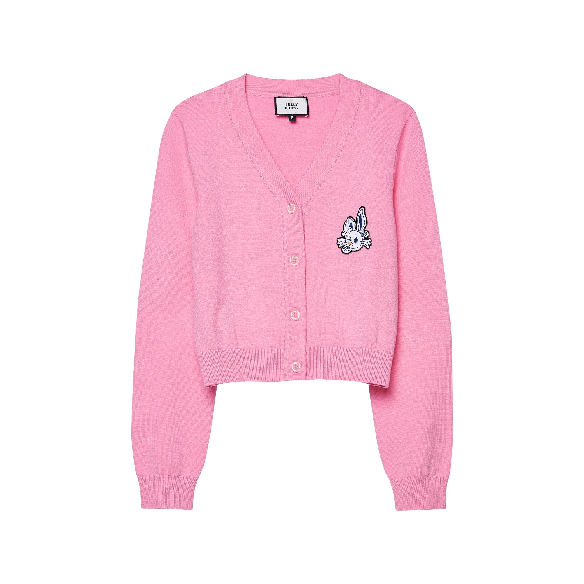 เสื้อคาร์ดิแกนครอปปักลาย Jerme Pink