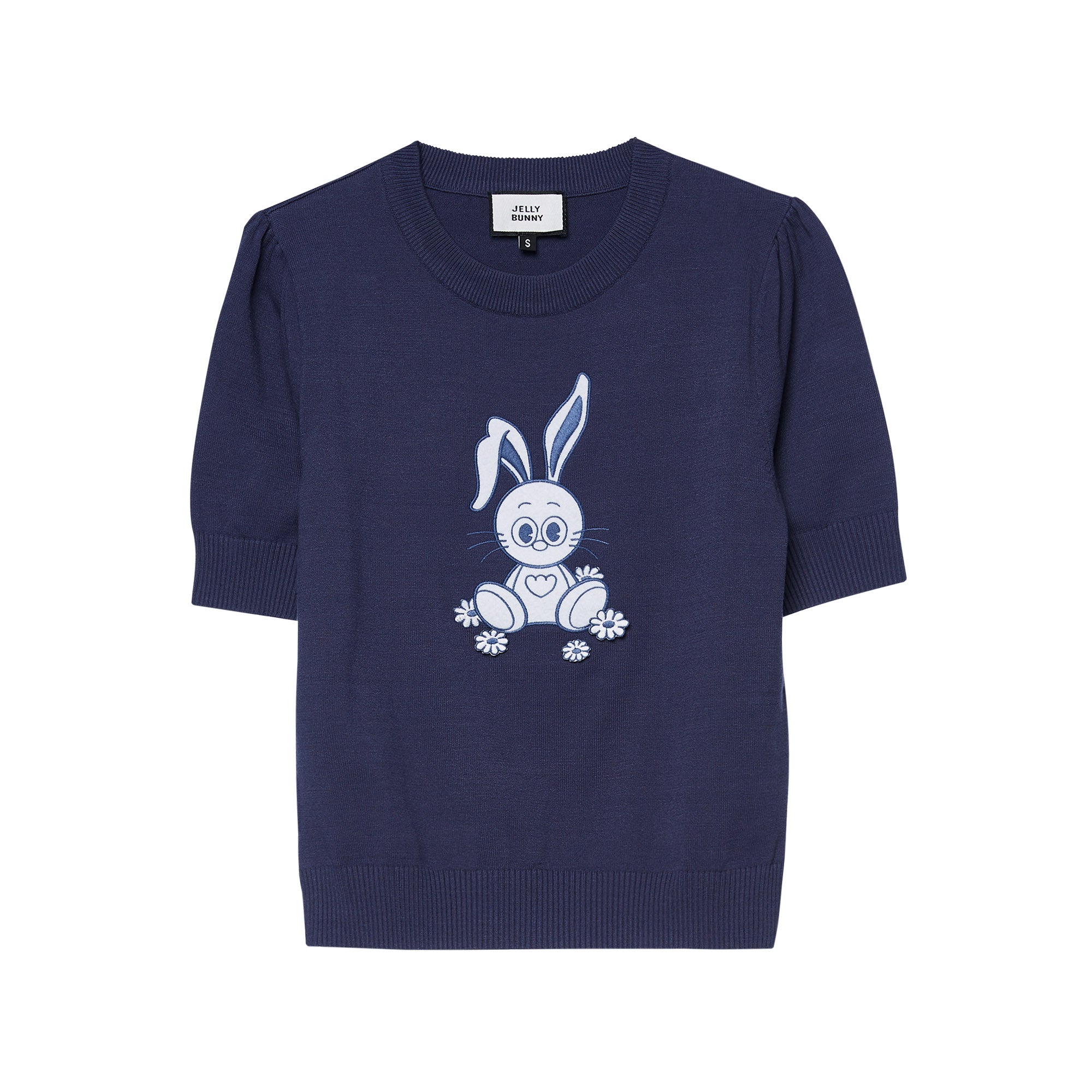 เสื้อยืดแขนสั้นผ้านิตปักลาย Jerme Navy