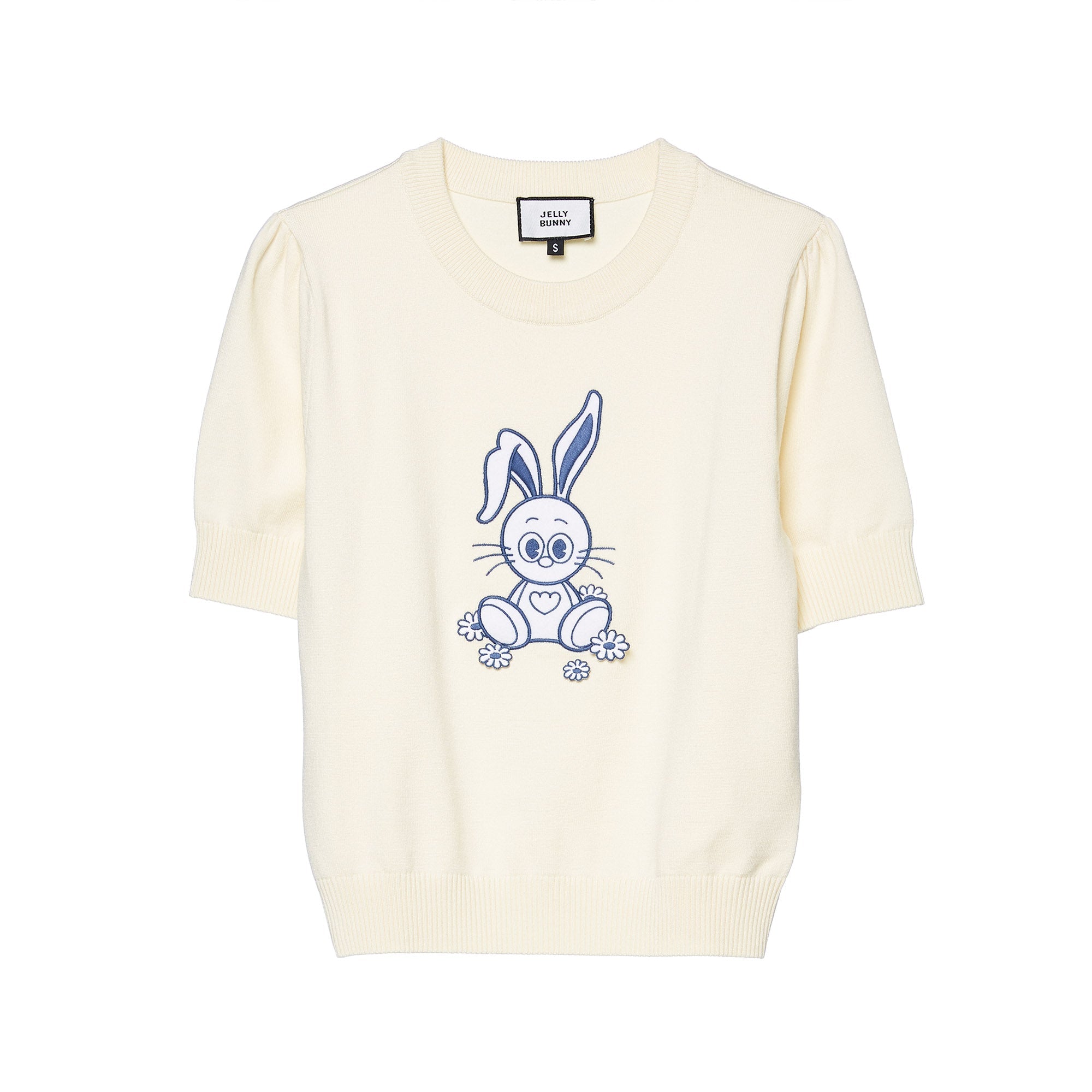 เสื้อยืดแขนสั้นผ้านิตปักลาย Jerme Cream