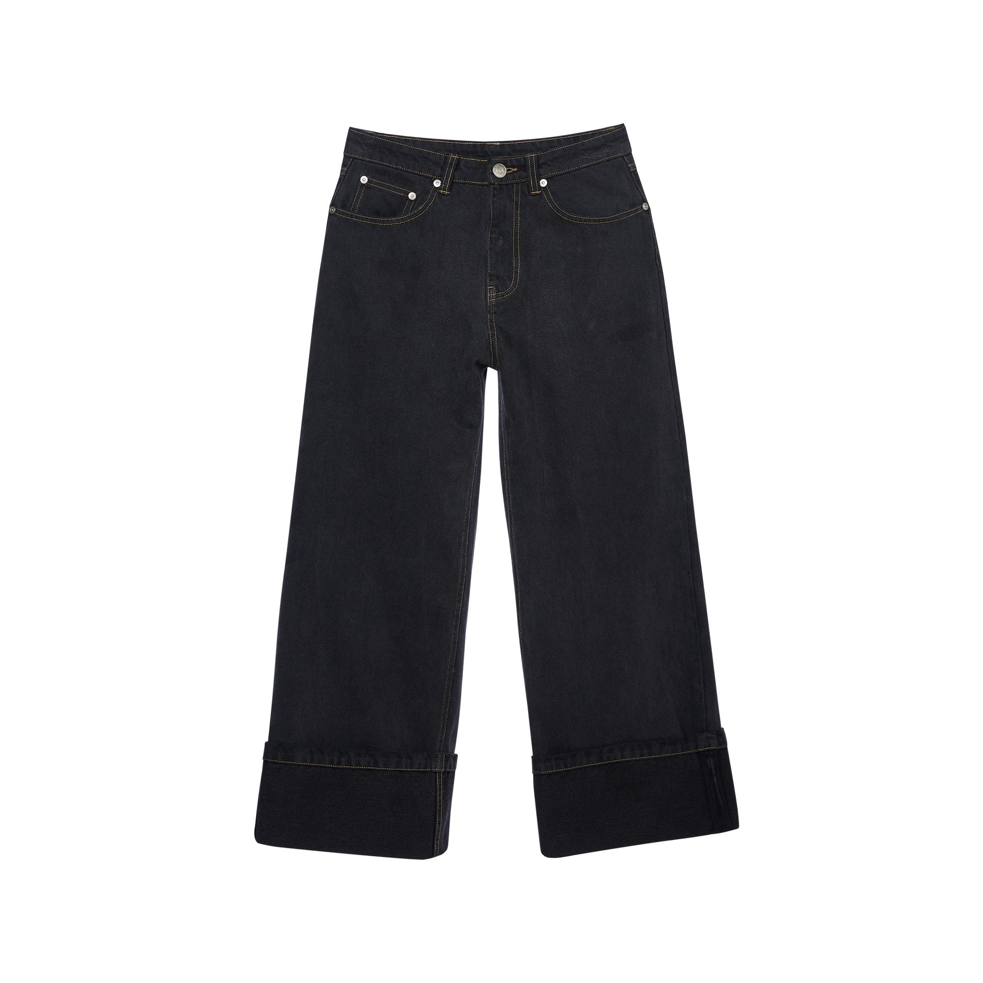 Turn Up Wide Leg Denim Pants Black