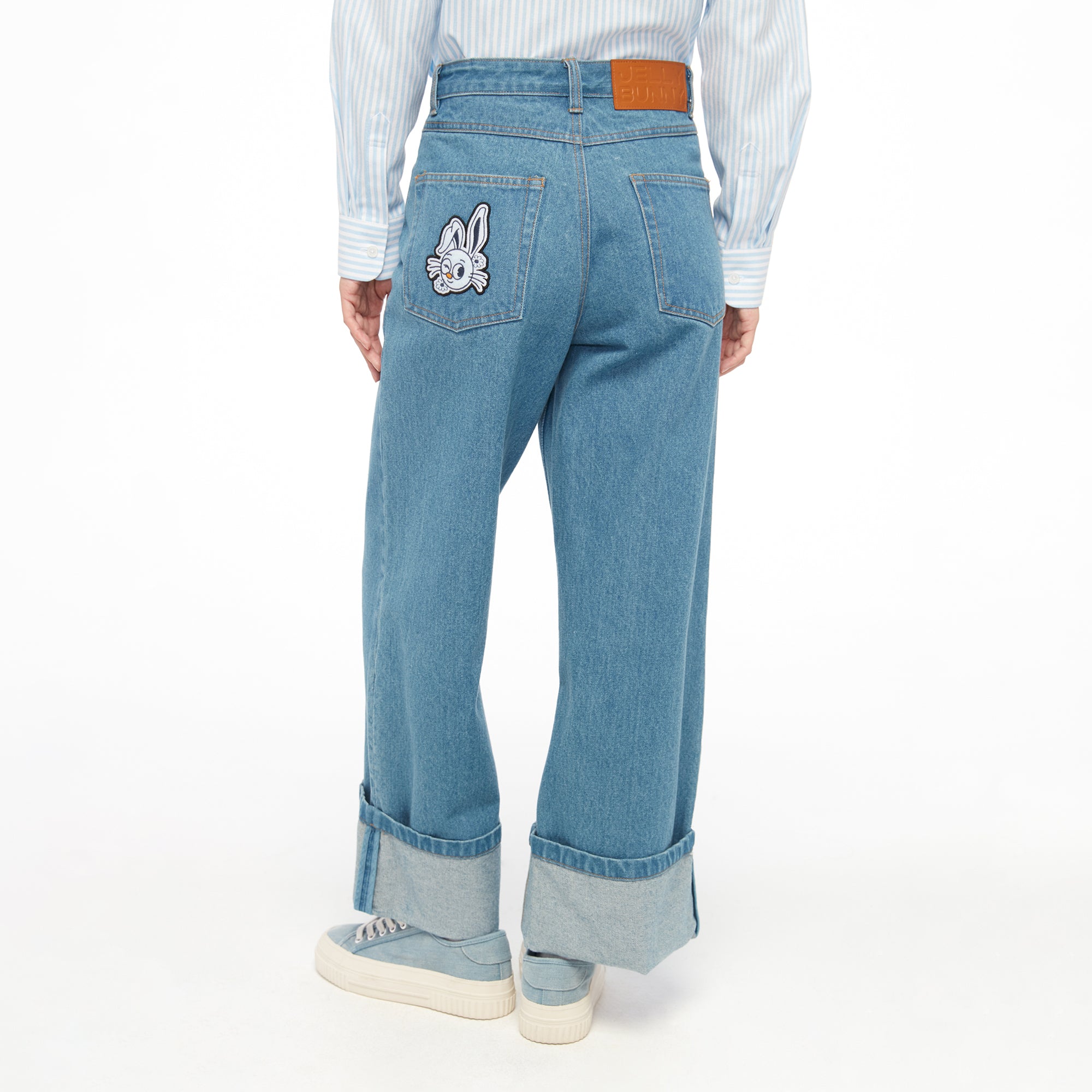 Turn Up Wide Leg Denim Pants Blue