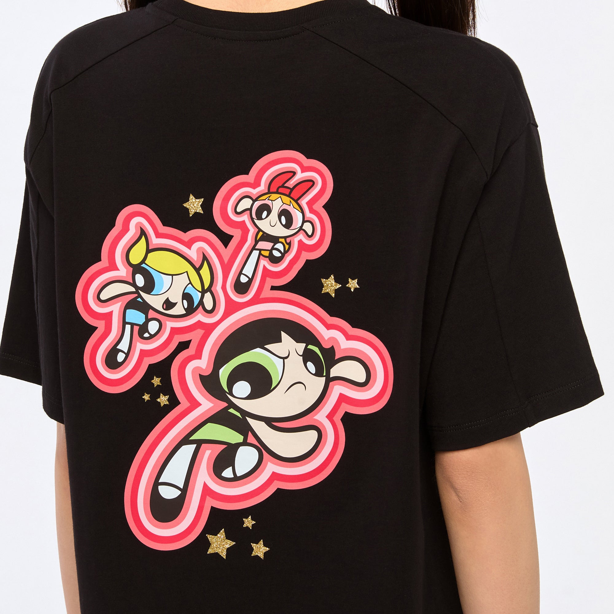 เสื้อยืดแขนสั้นปั๊มลาย Powerpuff Girls Black
