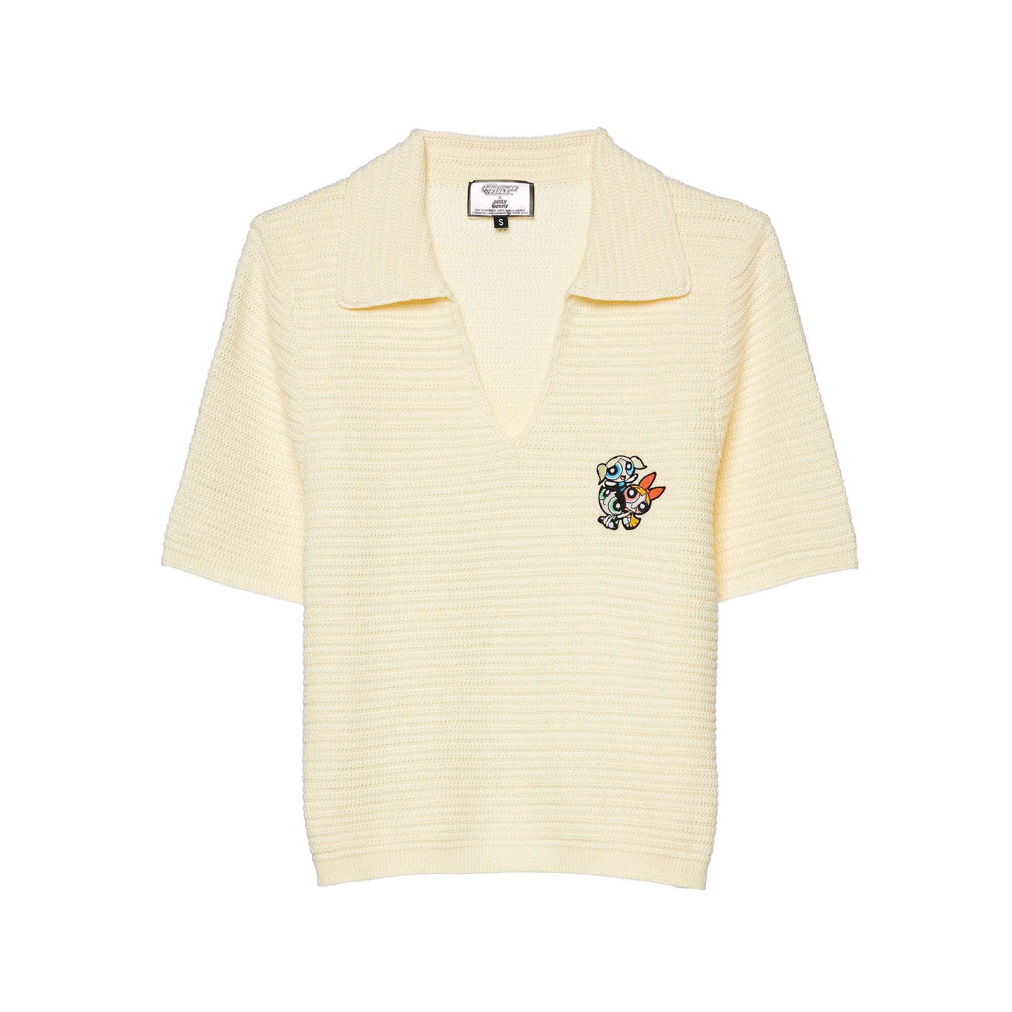 Powerpuff Girl Embroidery Knitted Top Cream