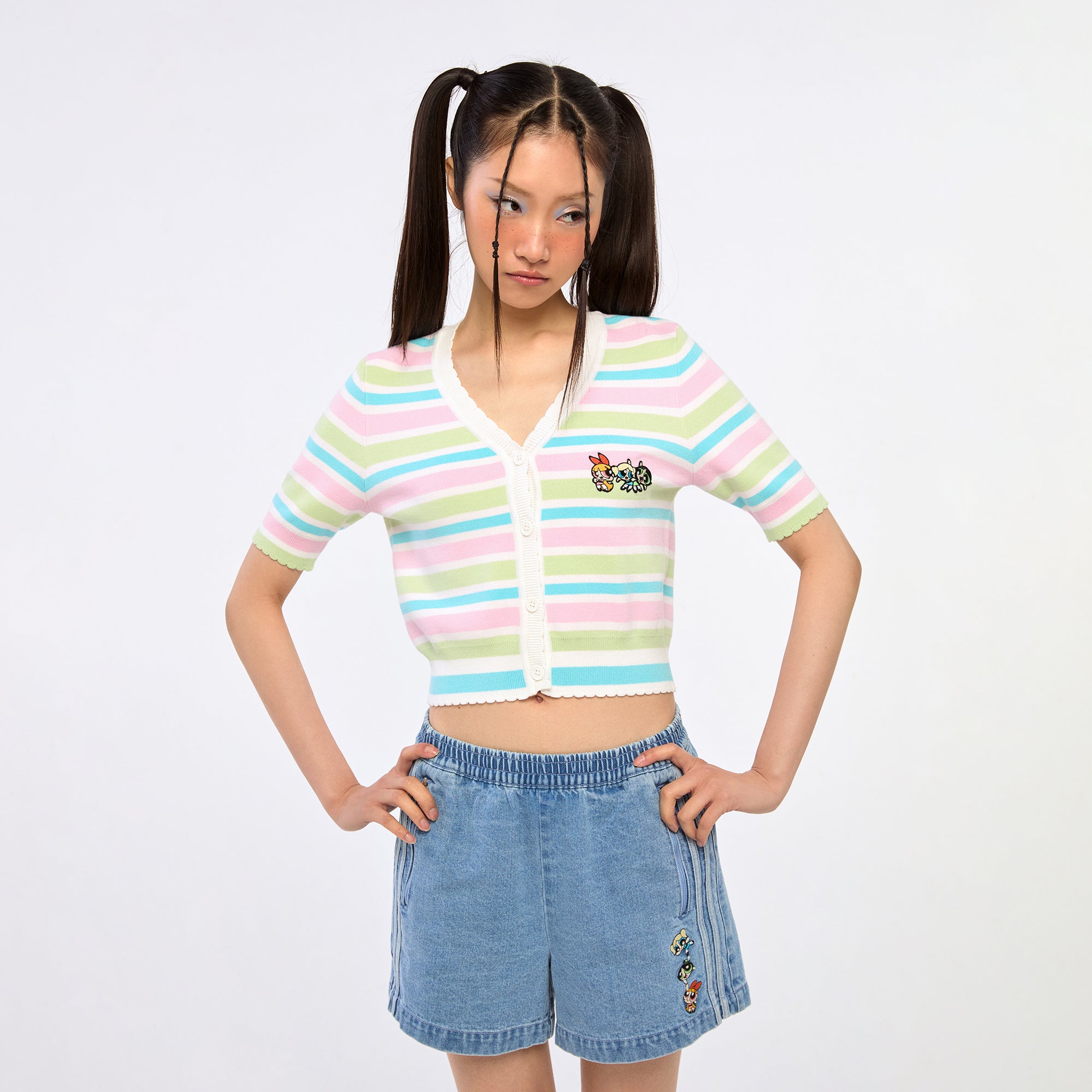 Powerpuff Girl Button Up Knitted Top Multi Color