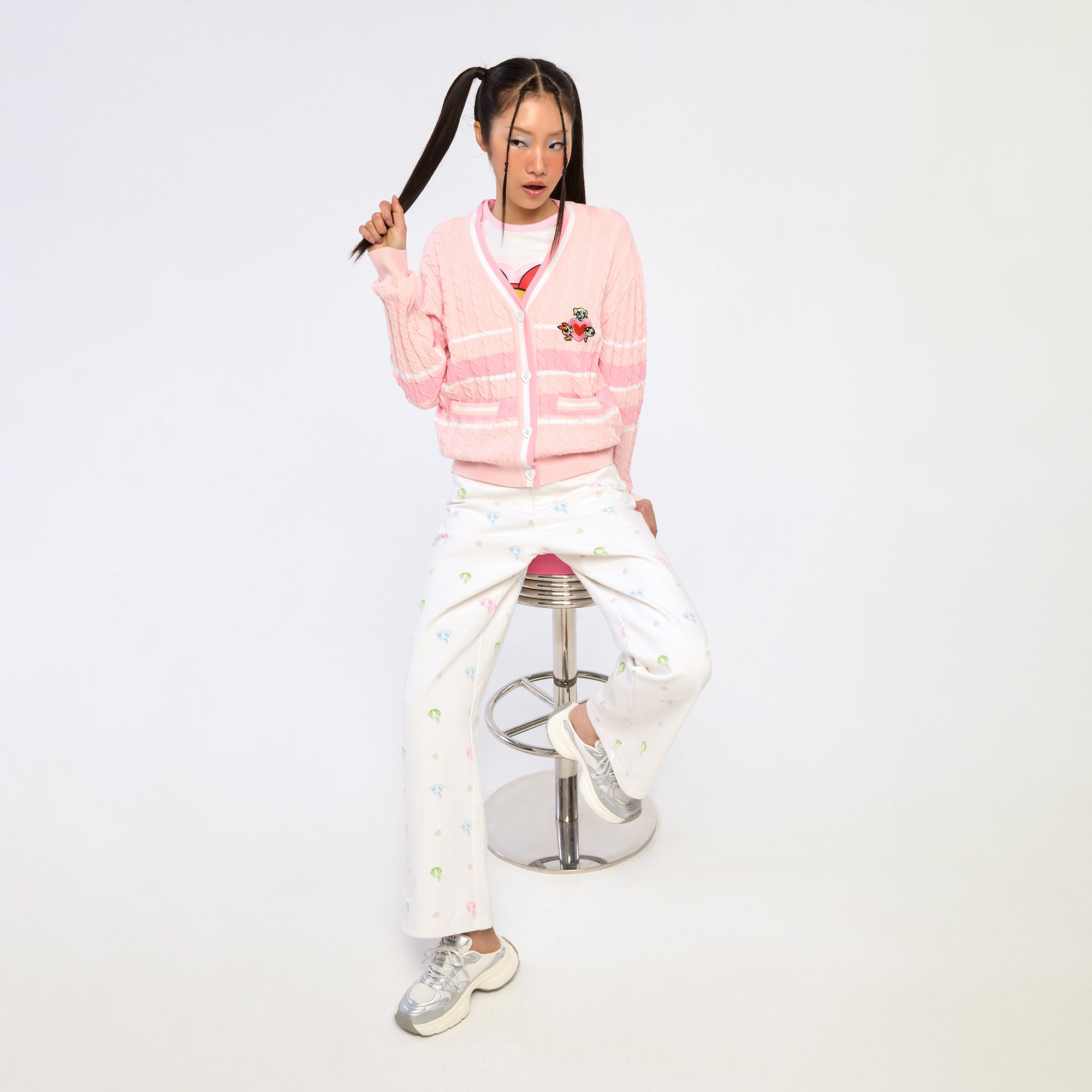 Powerpuff Girl Cable Knitted Cardigan Pink