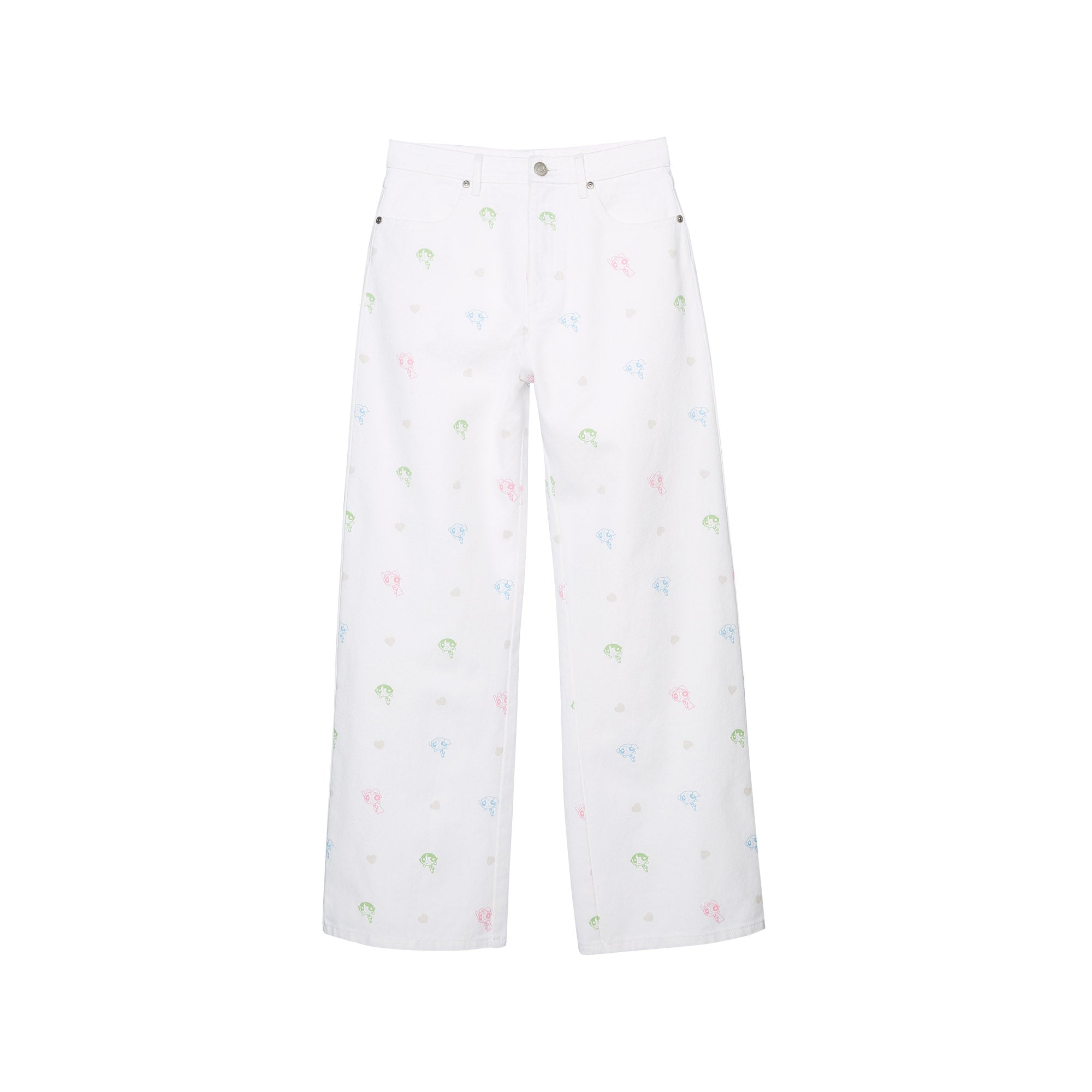 Powerpuff Girl Print Wide Leg Pants White