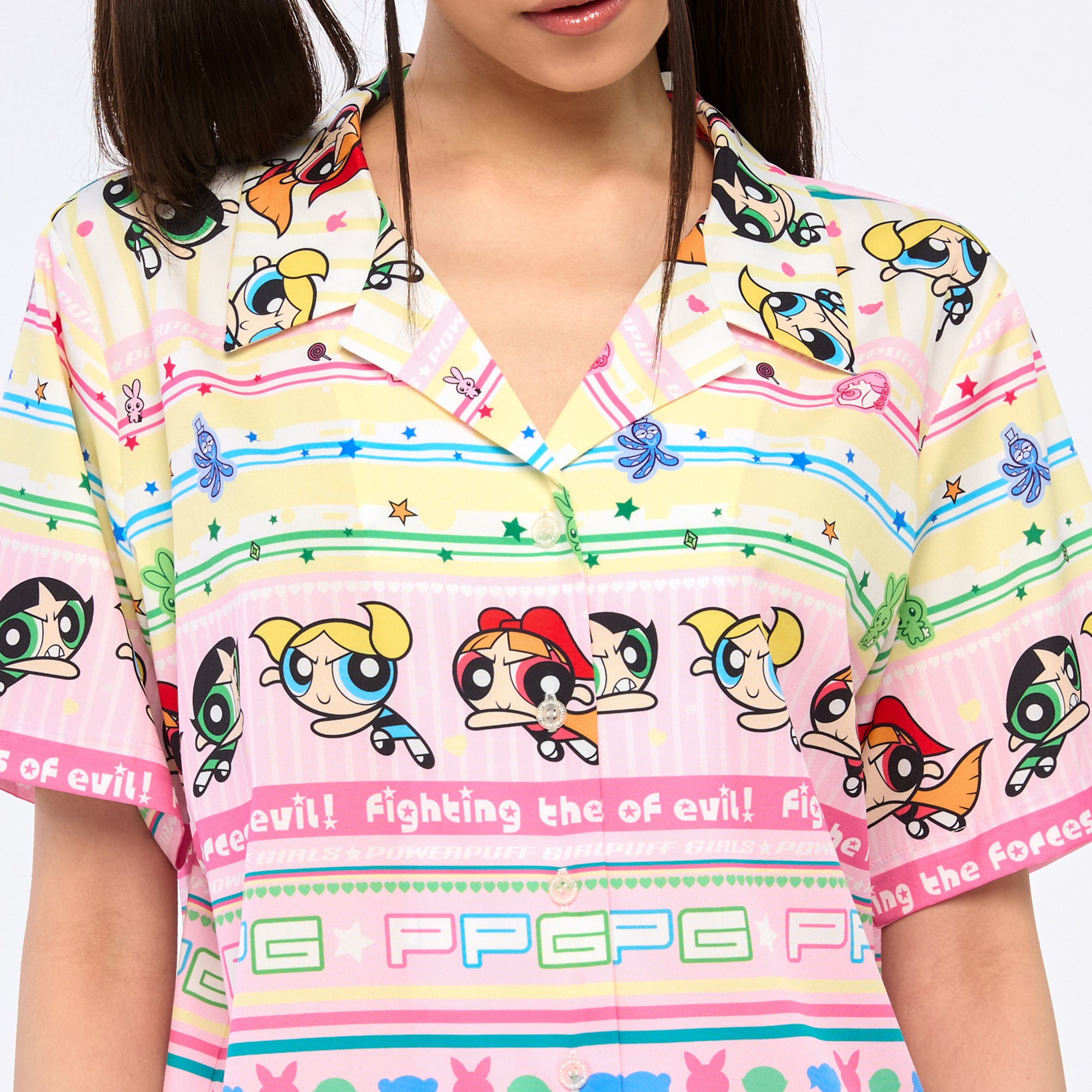 Powerpuff Girls Print Short Sleeve Shirt Multi Color