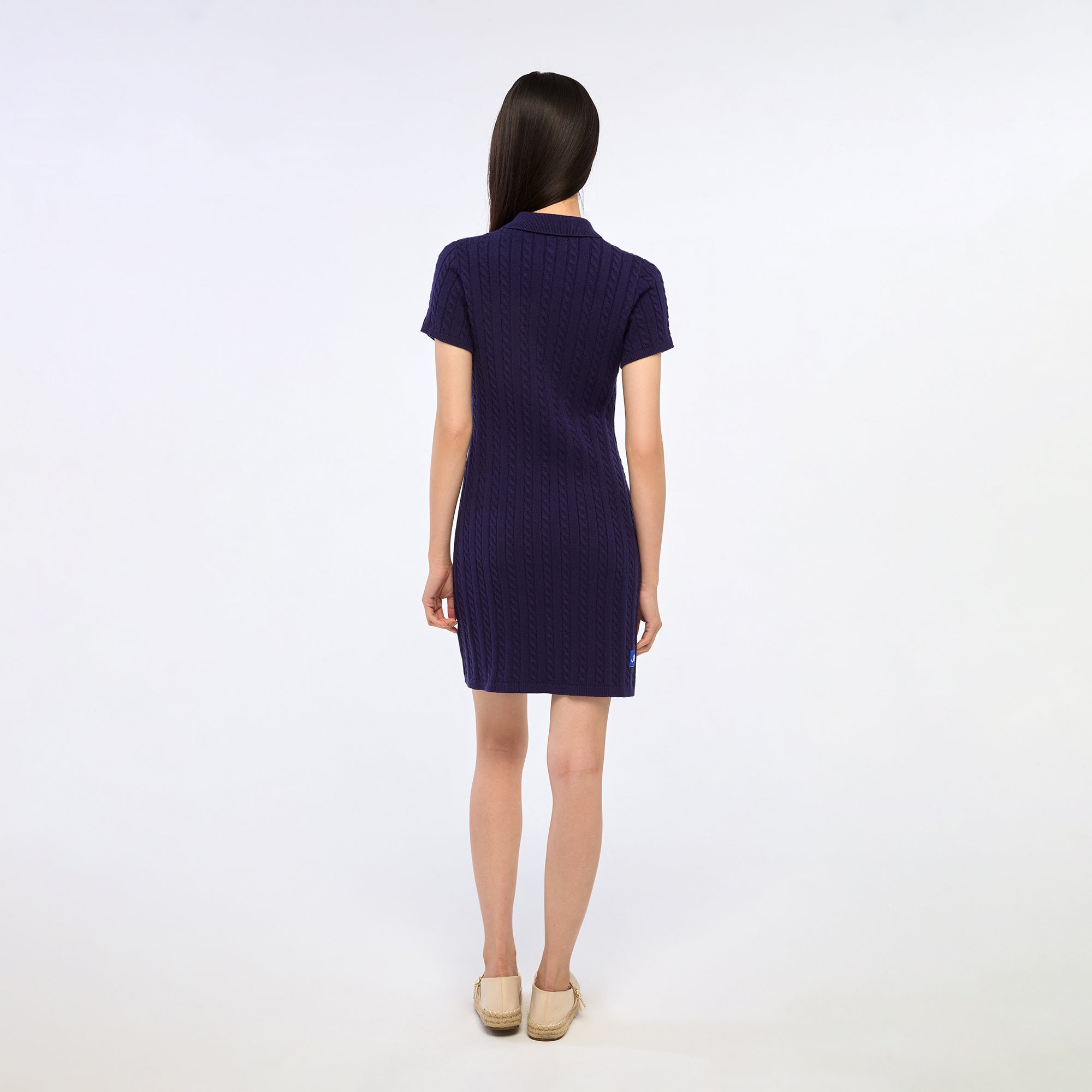 เดรสโปโลถักเคเบิ้ลปักลาย Jerme Navy