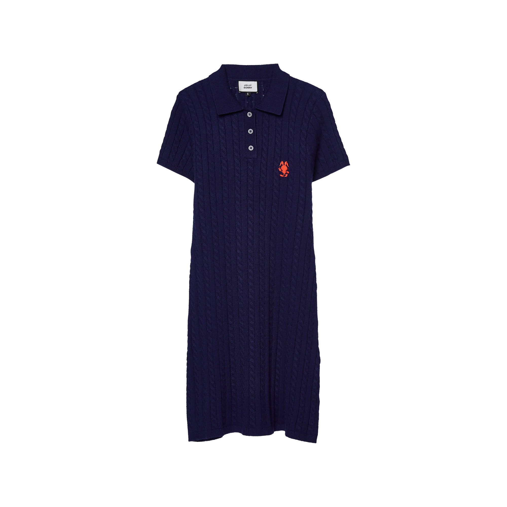 เดรสโปโลถักเคเบิ้ลปักลาย Jerme Navy