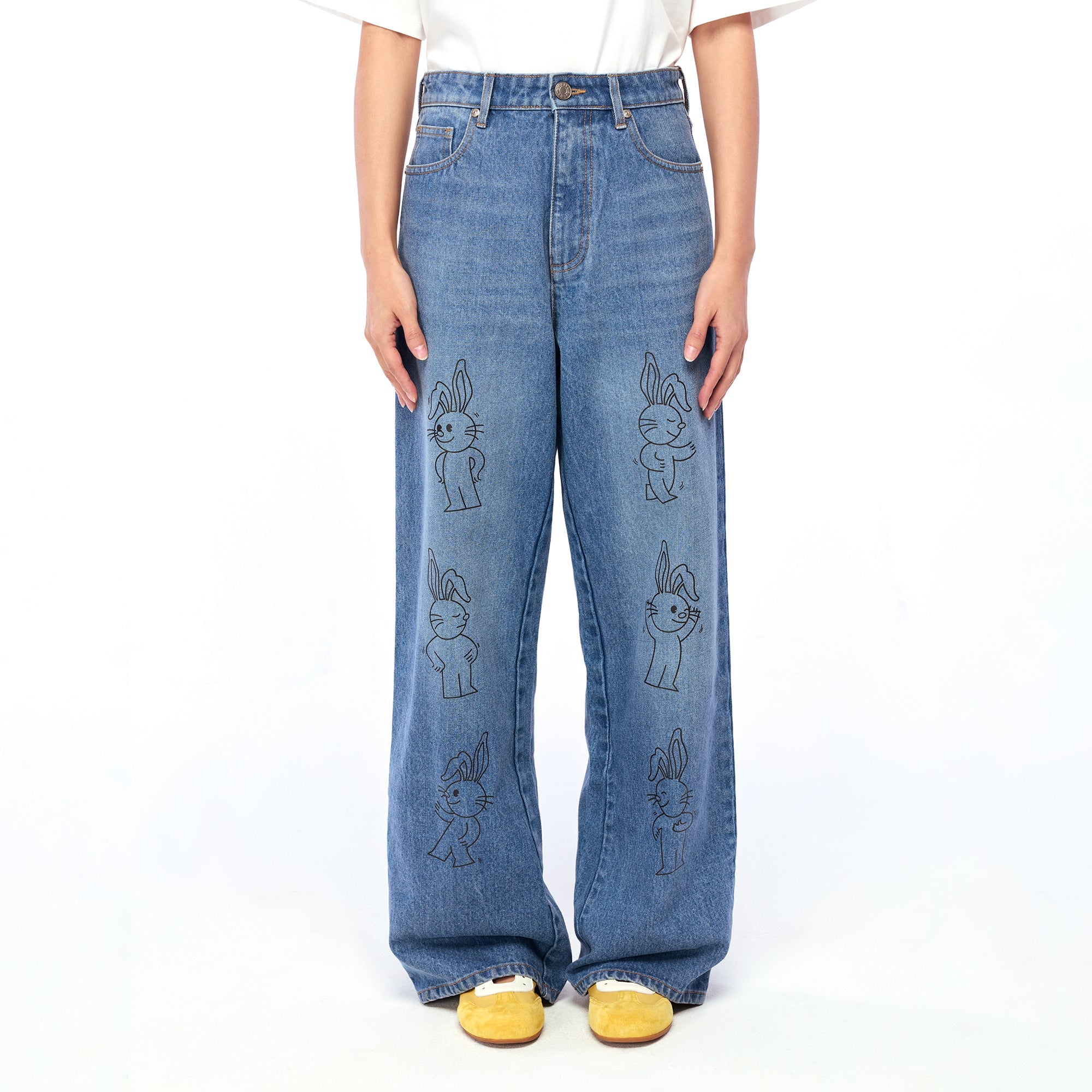 กางเกงเดนิมขายาวสีเฟดพิมพ์ลาย Jerme Blue