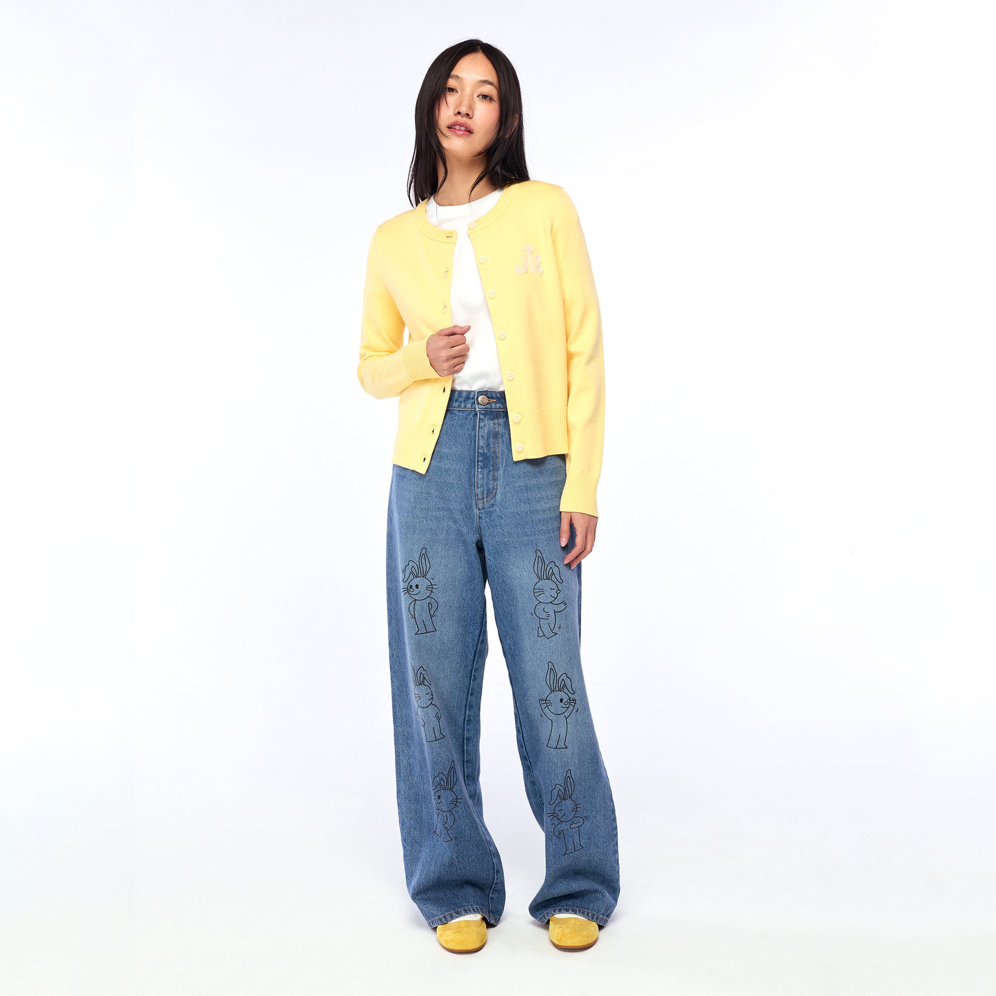 กางเกงเดนิมขายาวสีเฟดพิมพ์ลาย Jerme Blue