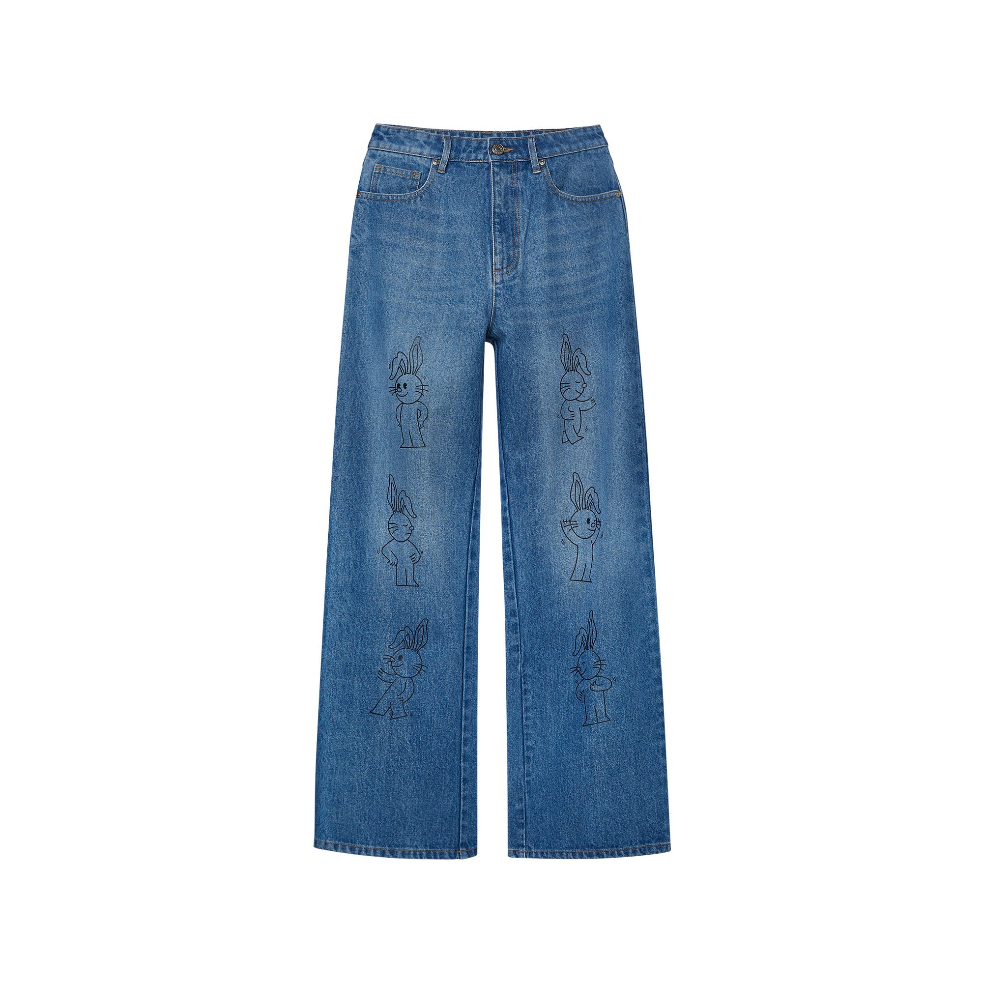 กางเกงเดนิมขายาวสีเฟดพิมพ์ลาย Jerme Navy