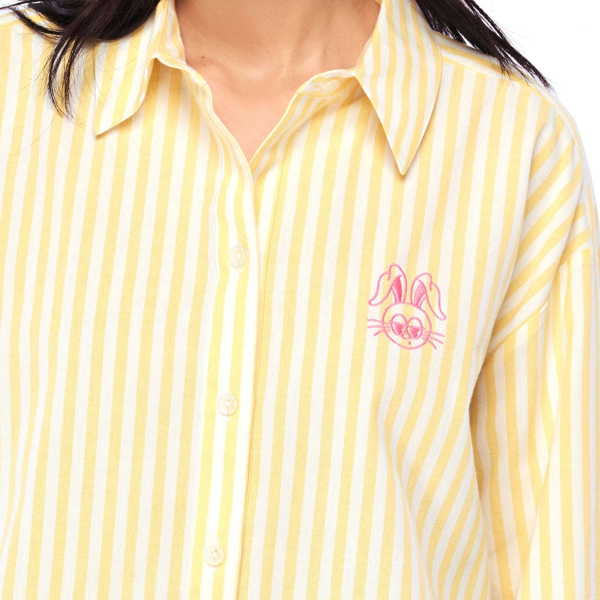 เสื้อเชิ้ตลายทางปักลาย Jerme Yellow
