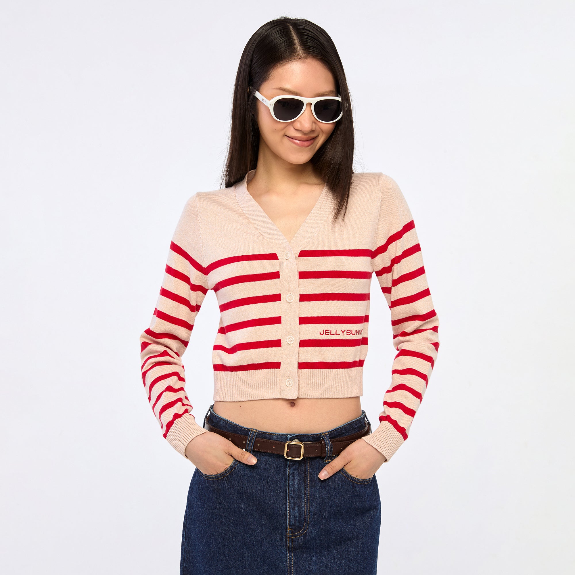 คาร์ดิแกนลายทางปักโลโก้ Red