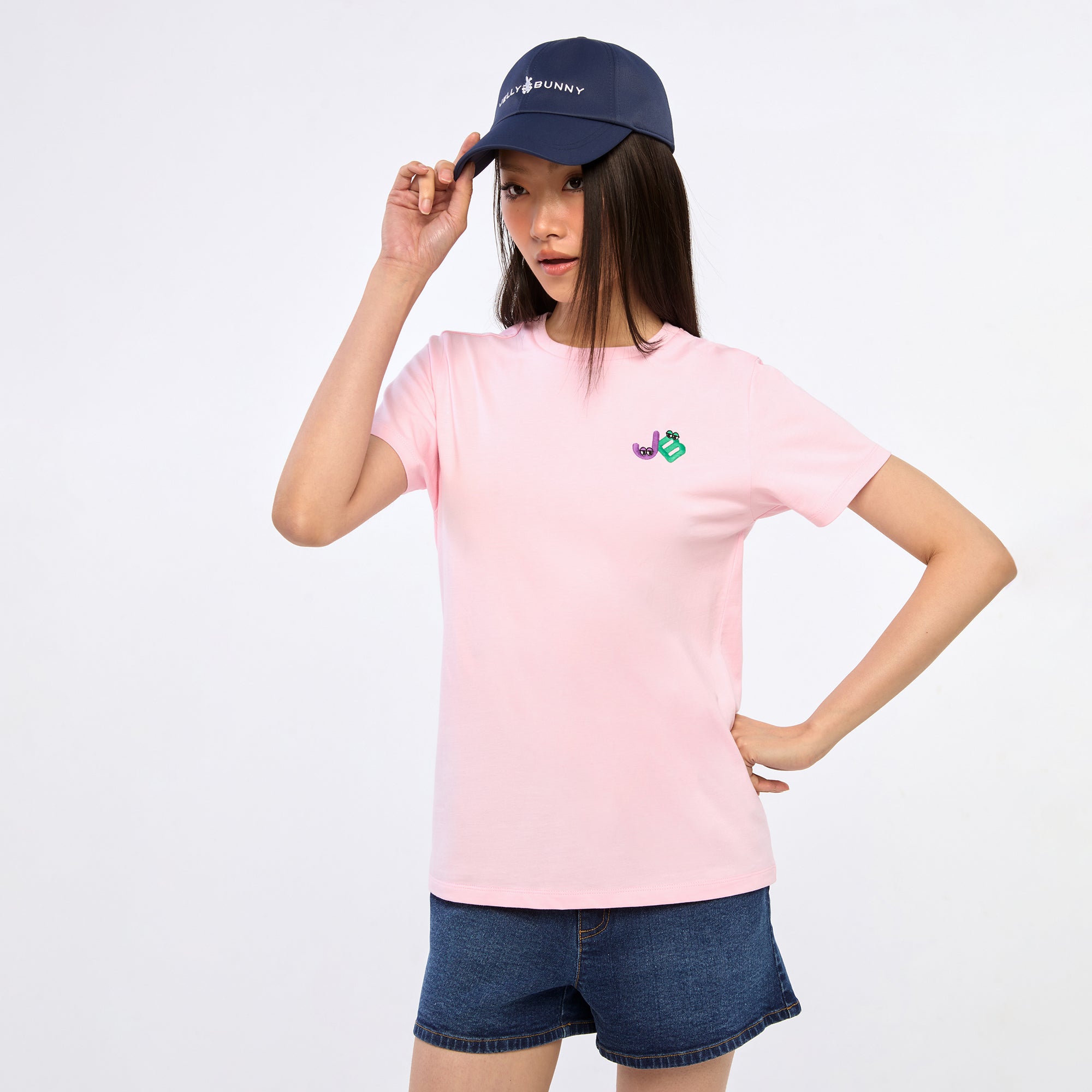 เสื้อยืดแขนสั้นปักโลโก้ Pink