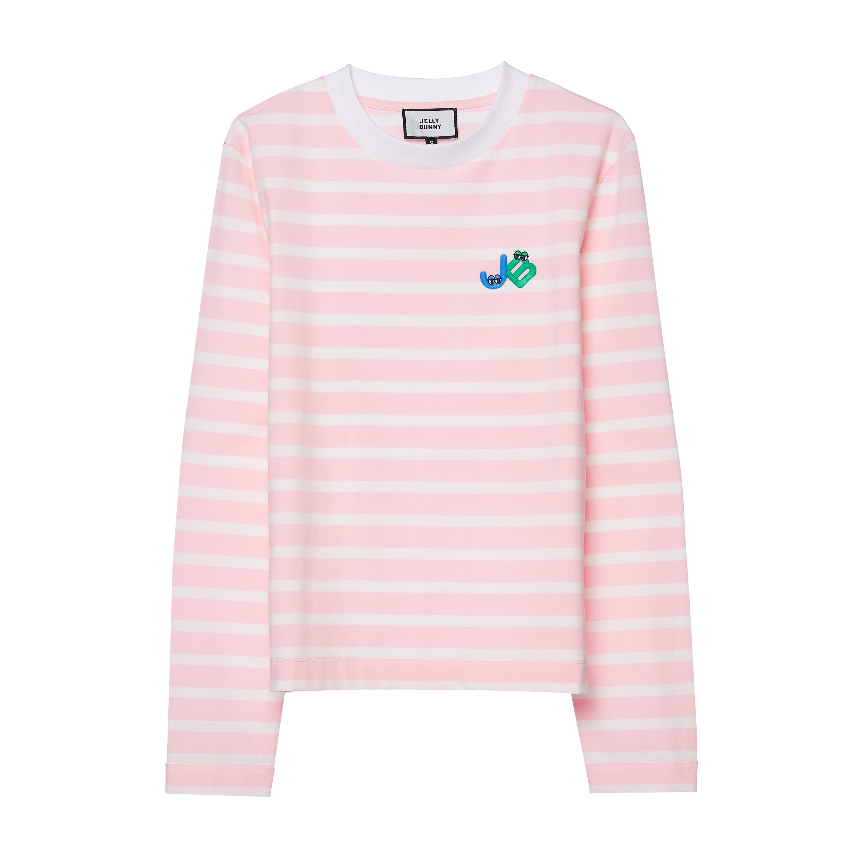 เสื้อแขนยาวลายทางปักโลโก้ Pink