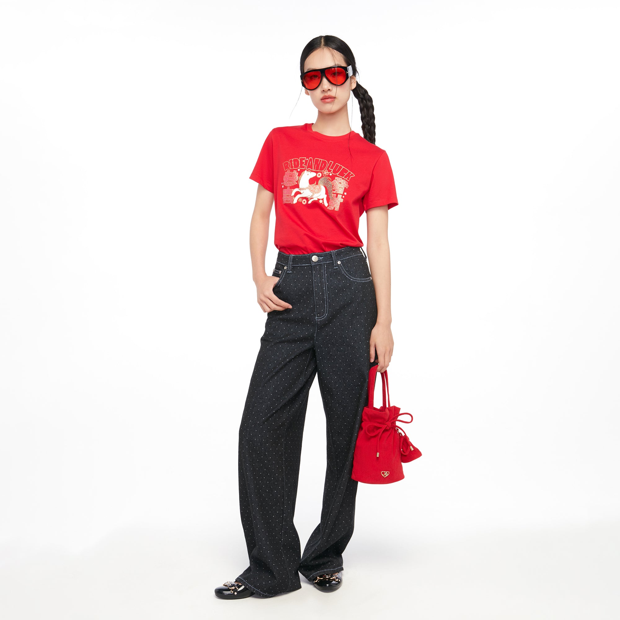  เสื้อยืดแขนสั้นพิมพ์ลาย Red