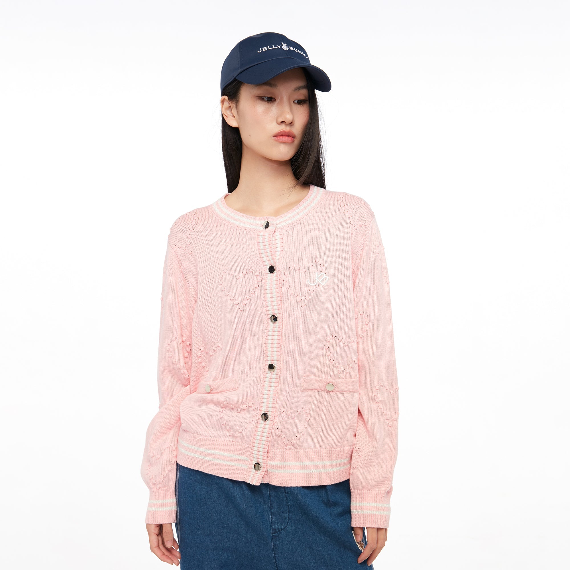 Heart Embroidered Long Sleeve Cardigan Pink