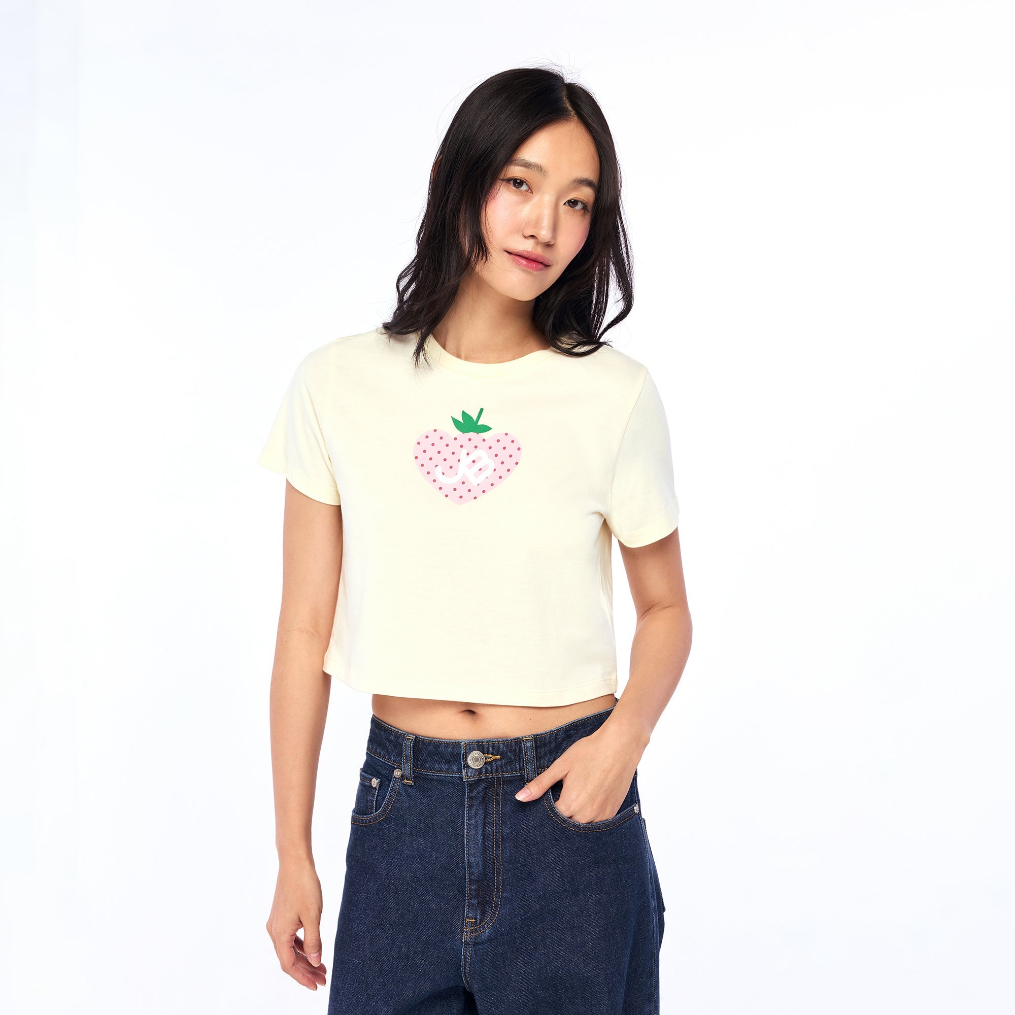 Strawberry Jb Crop T-Shirt Cream