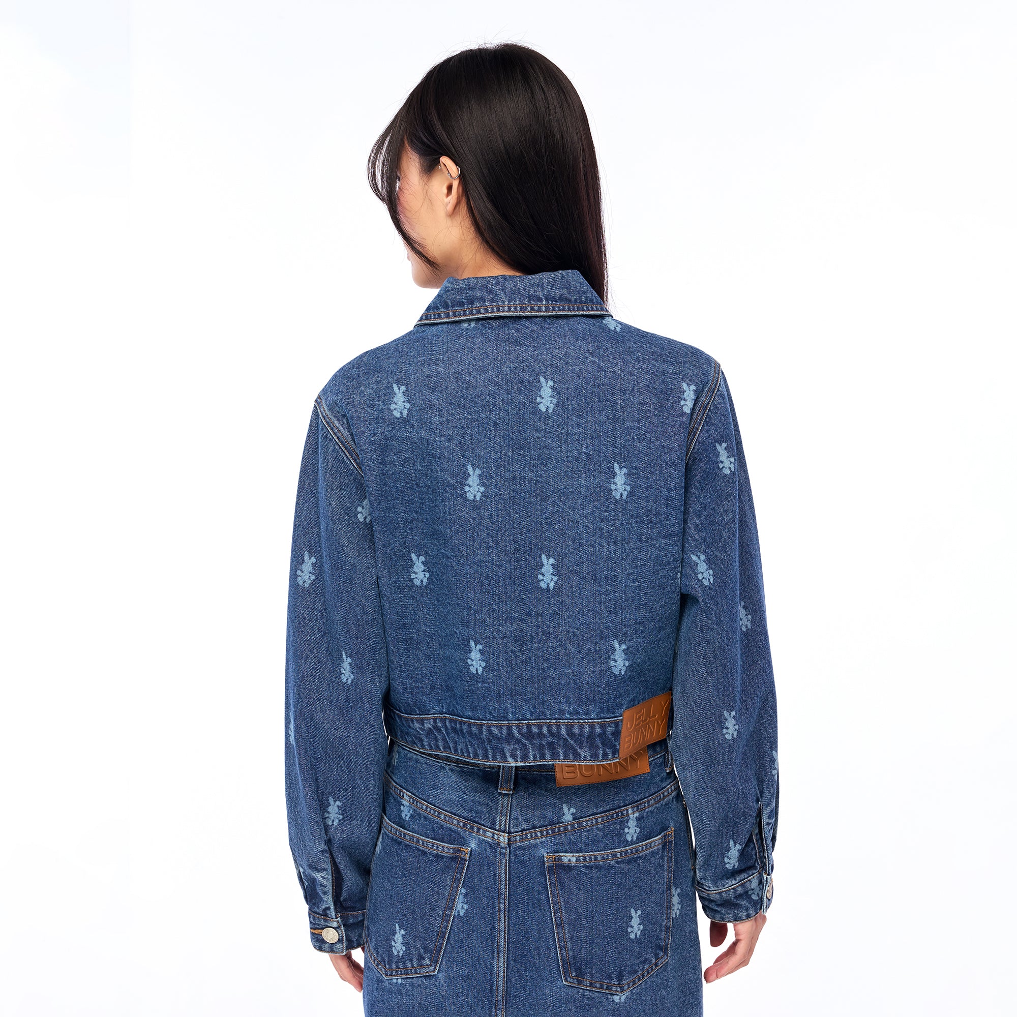 แจ็คเก็ตเดนิมครอปพิมพ์ลาย Jerme Blue