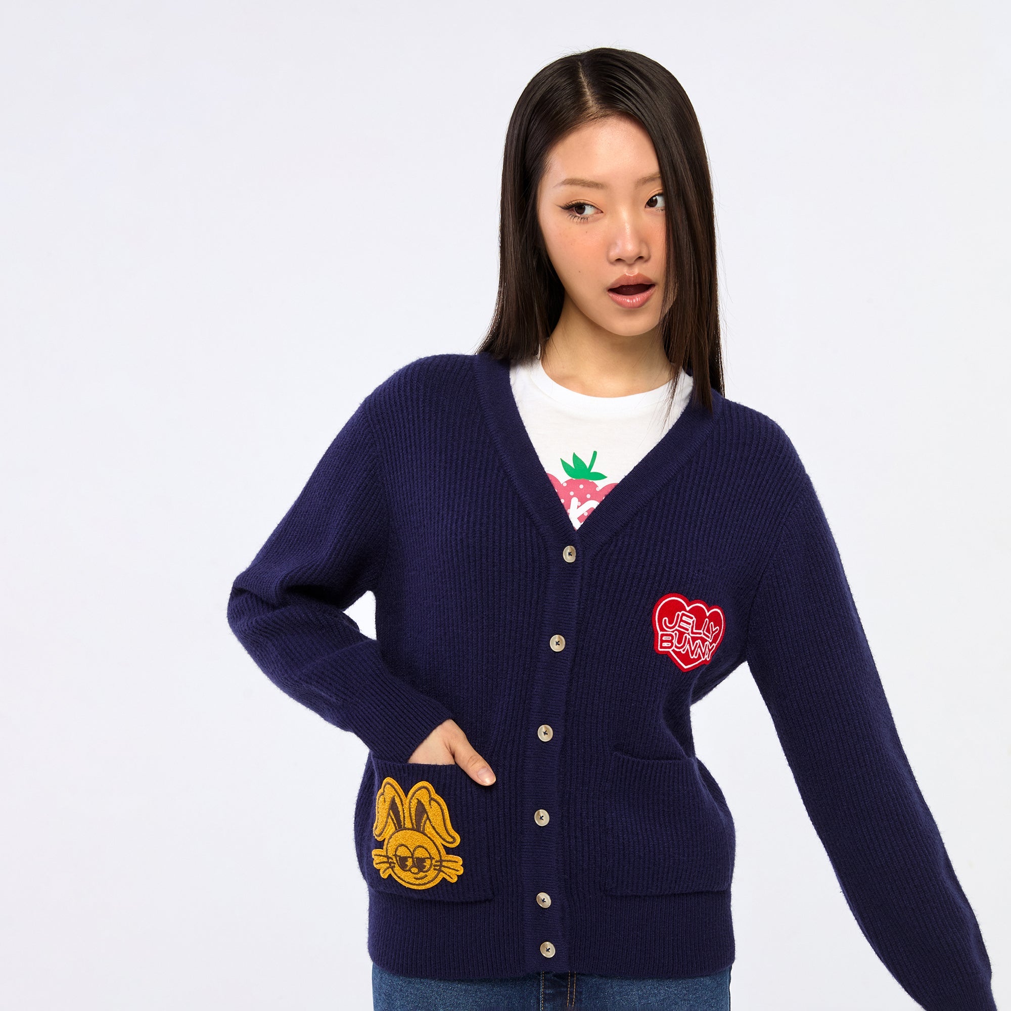 เสื้อคาร์ดิแกนแขนยาวปักลาย Navy