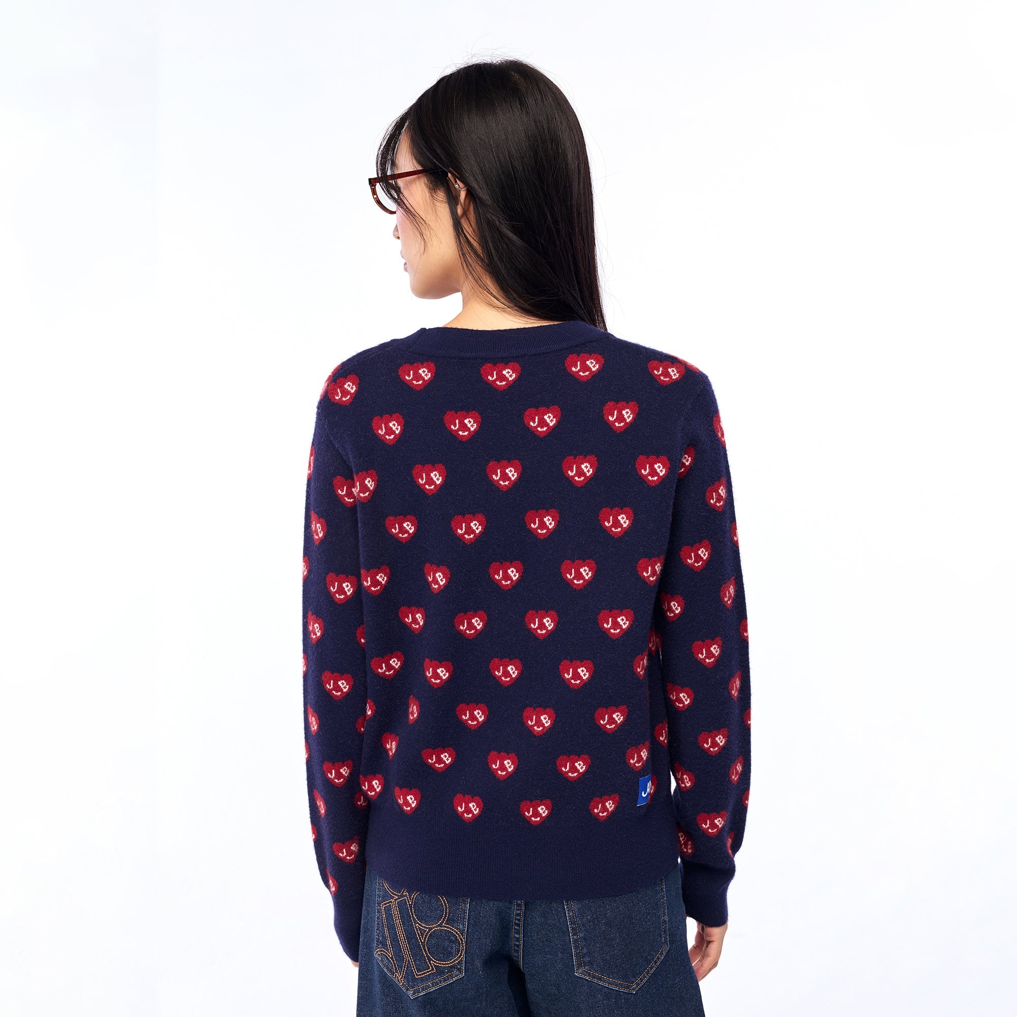 เสื้อคาร์ดิแกนแขนยาวพร้อมลายปักโลโก้รูปหัวใจ Navy