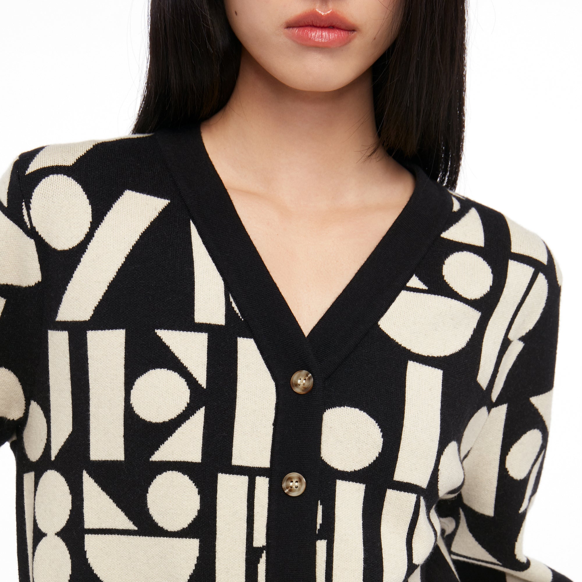 V Neck Logo Knitted Cardigan Black