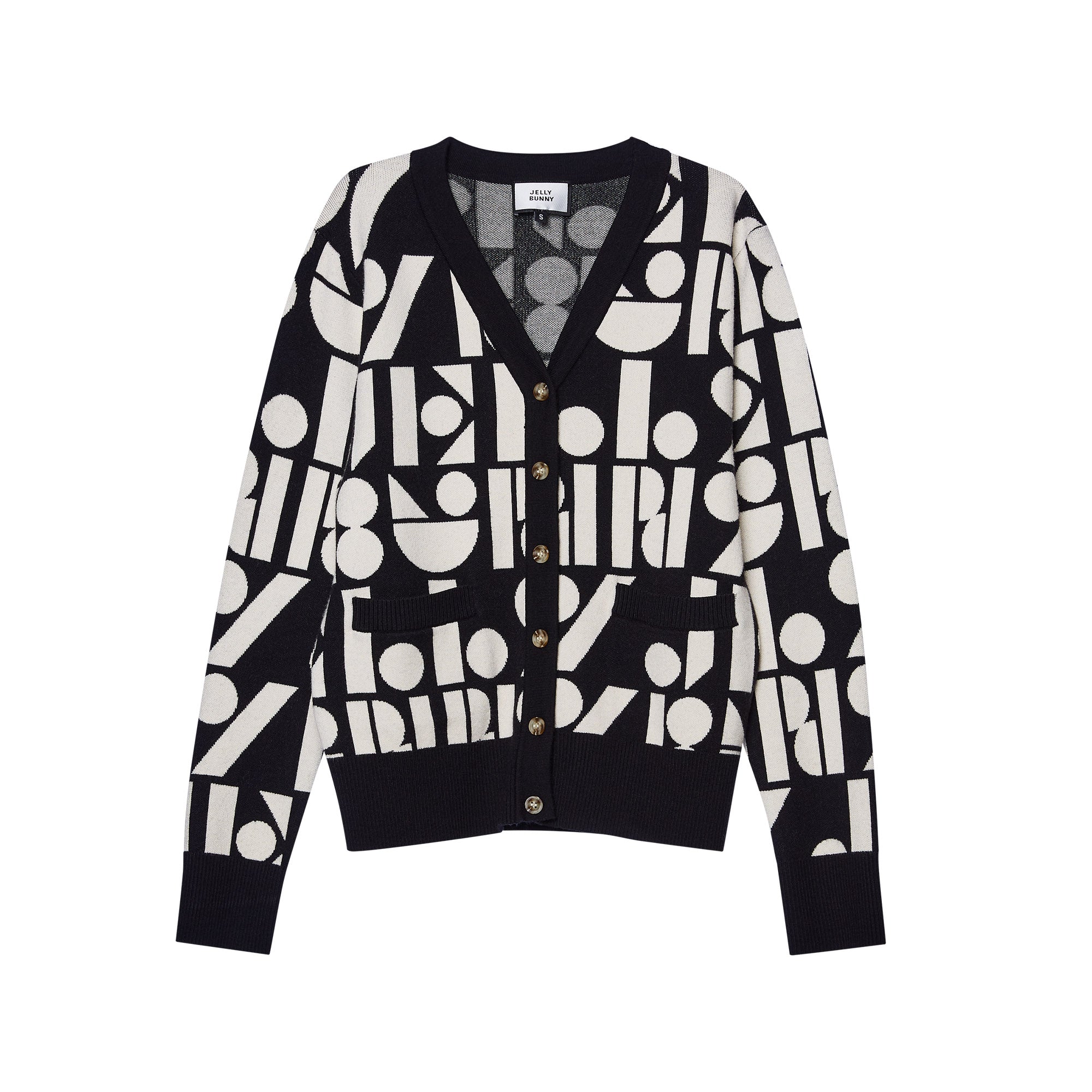 V Neck Logo Knitted Cardigan Black