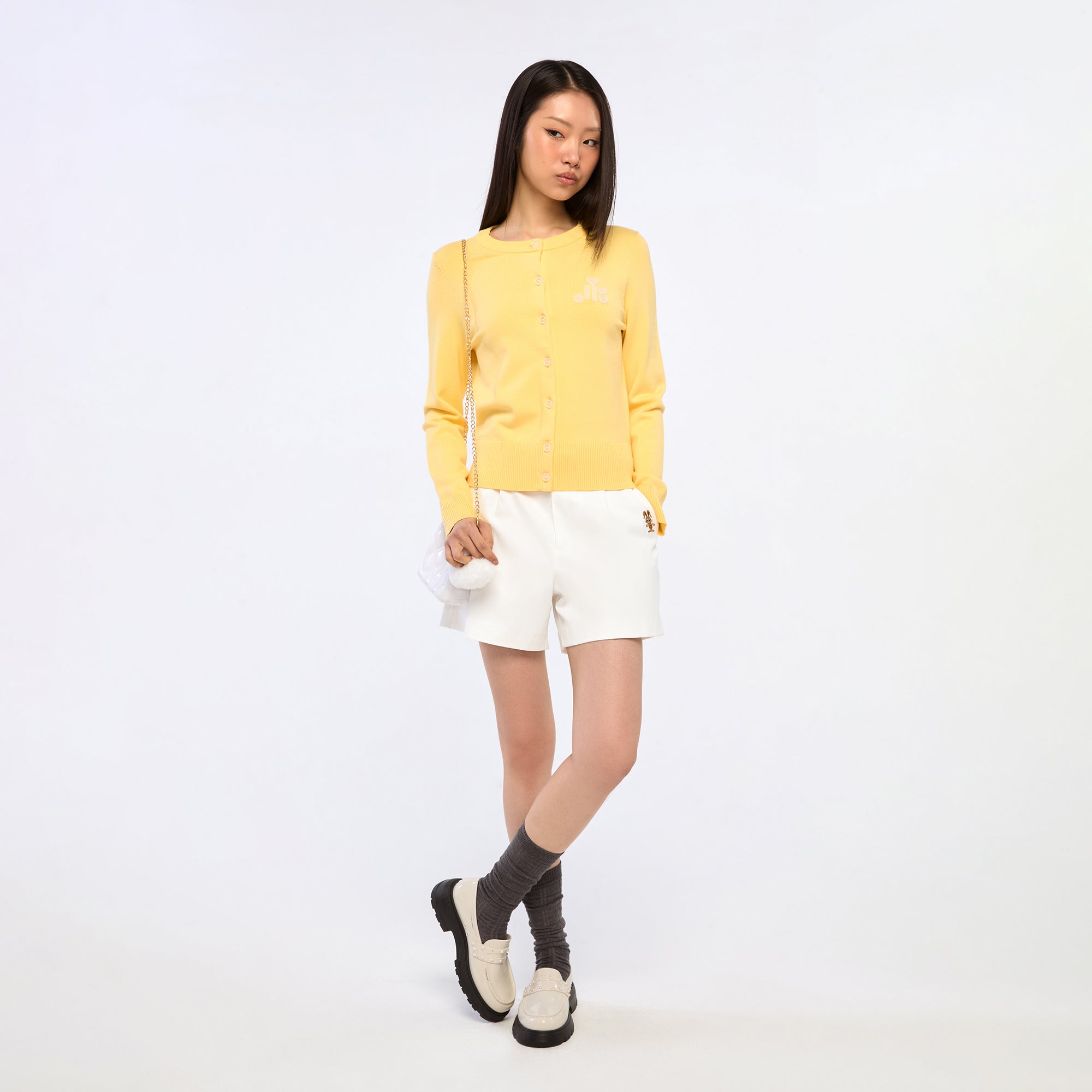 Crewneck Logo Knitted Cardigan Yellow