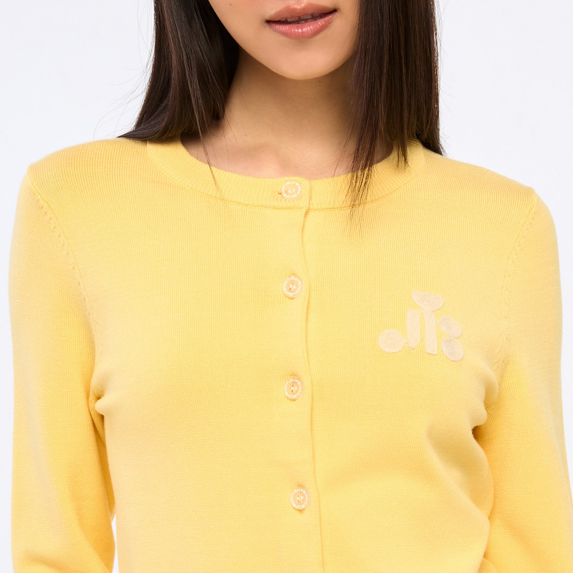 Crewneck Logo Knitted Cardigan Yellow