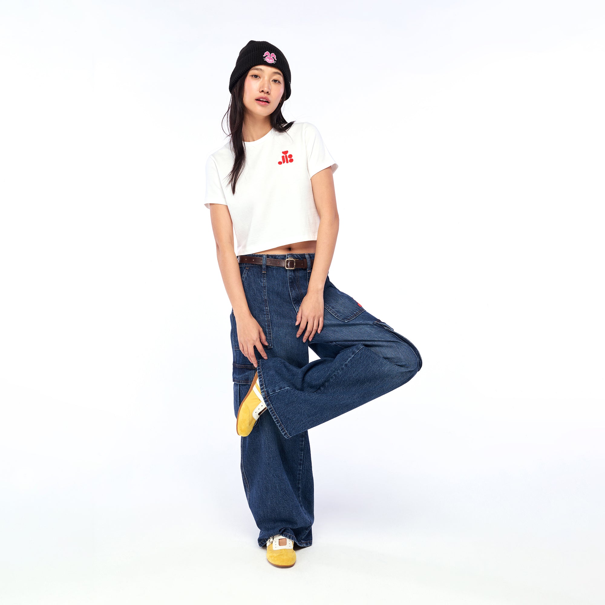 Contrast Logo Crop T-Shirt White