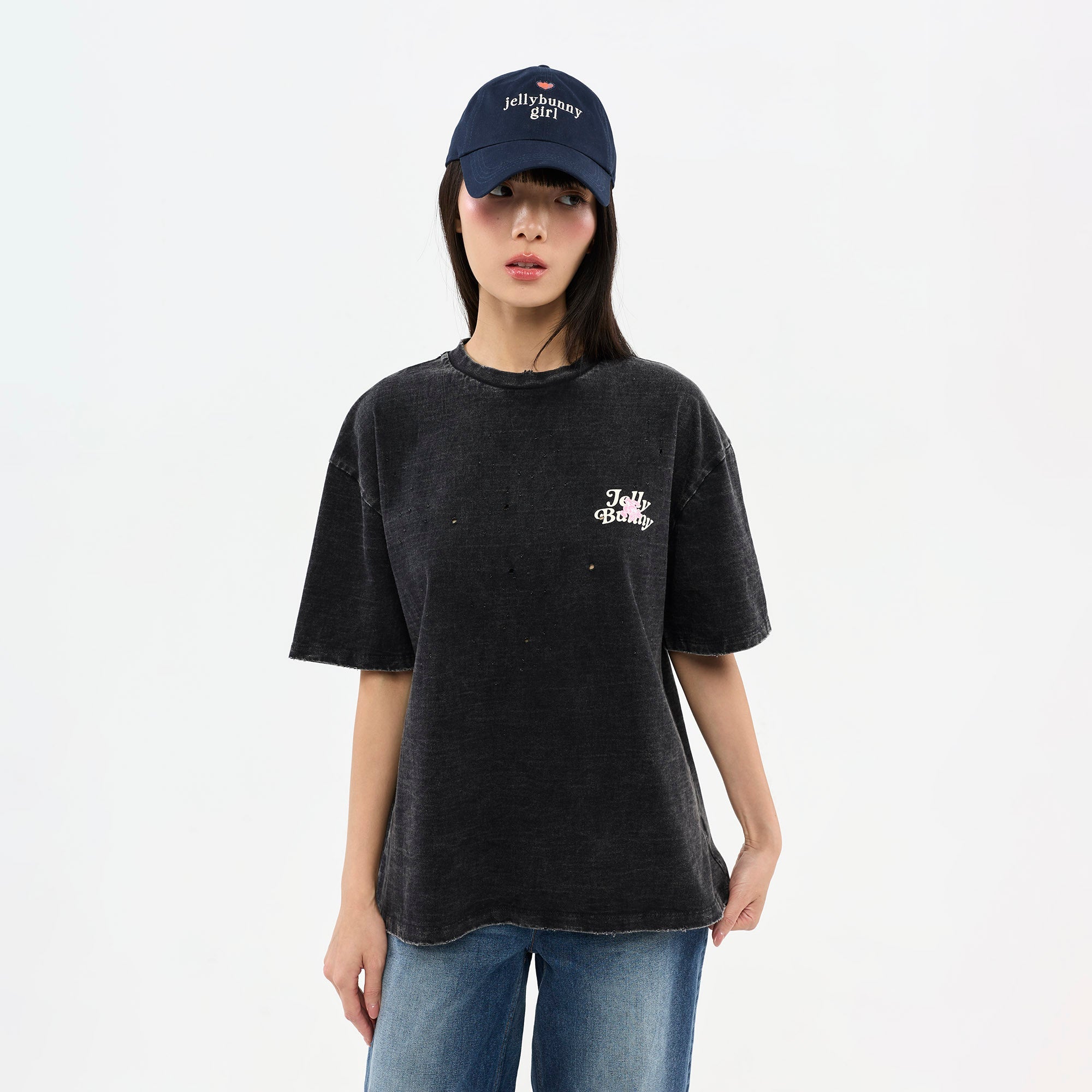 Distressed Embroidered T-Shirt Black