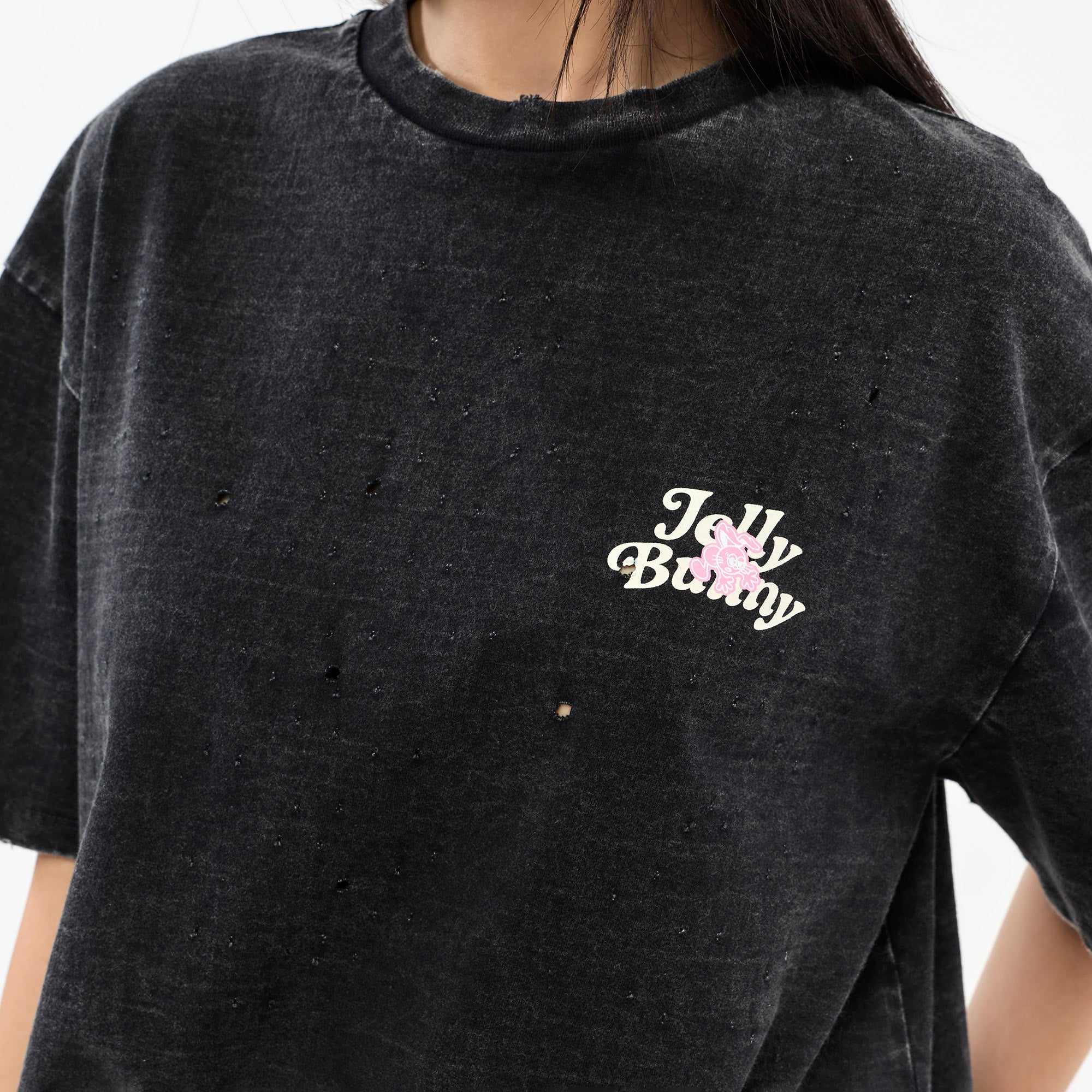 Distressed Embroidered T-Shirt Black