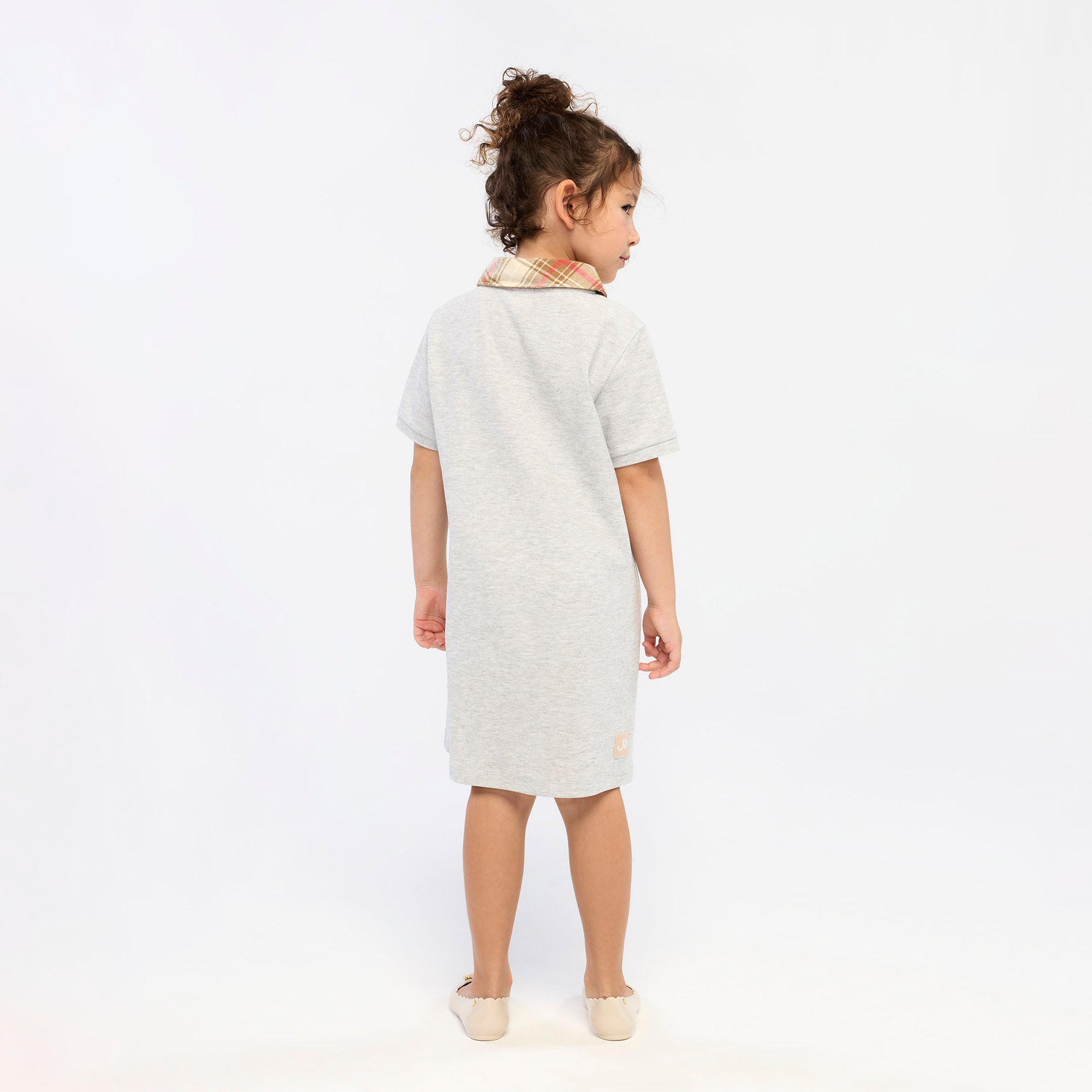 Plaid Collar Polo Dress For Mini Girls Grey