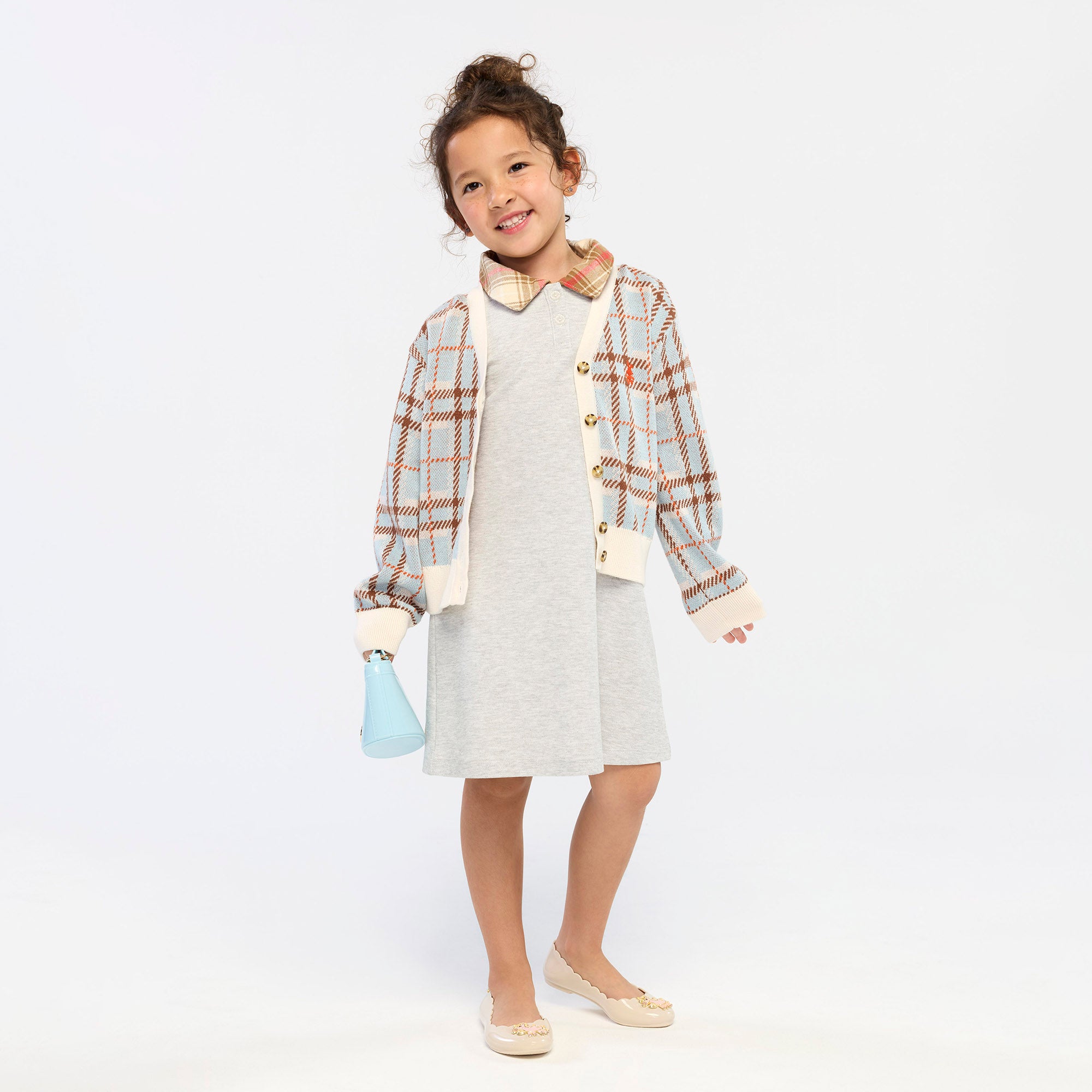 Plaid Cardigan For Mini Girls Blue