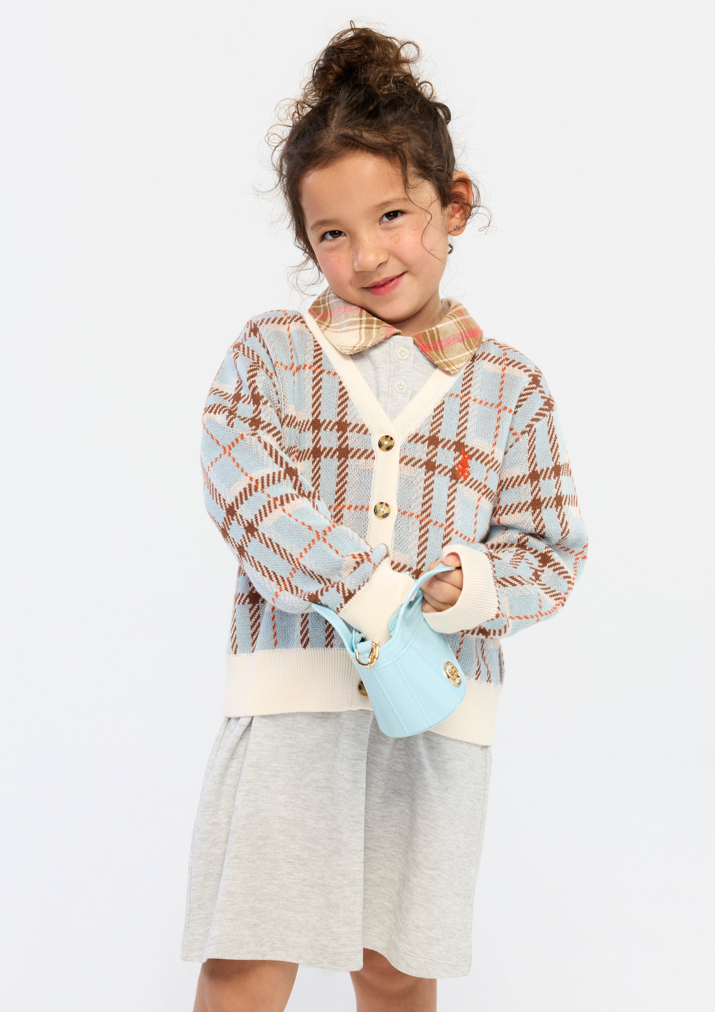 Plaid Cardigan For Mini Girls Blue