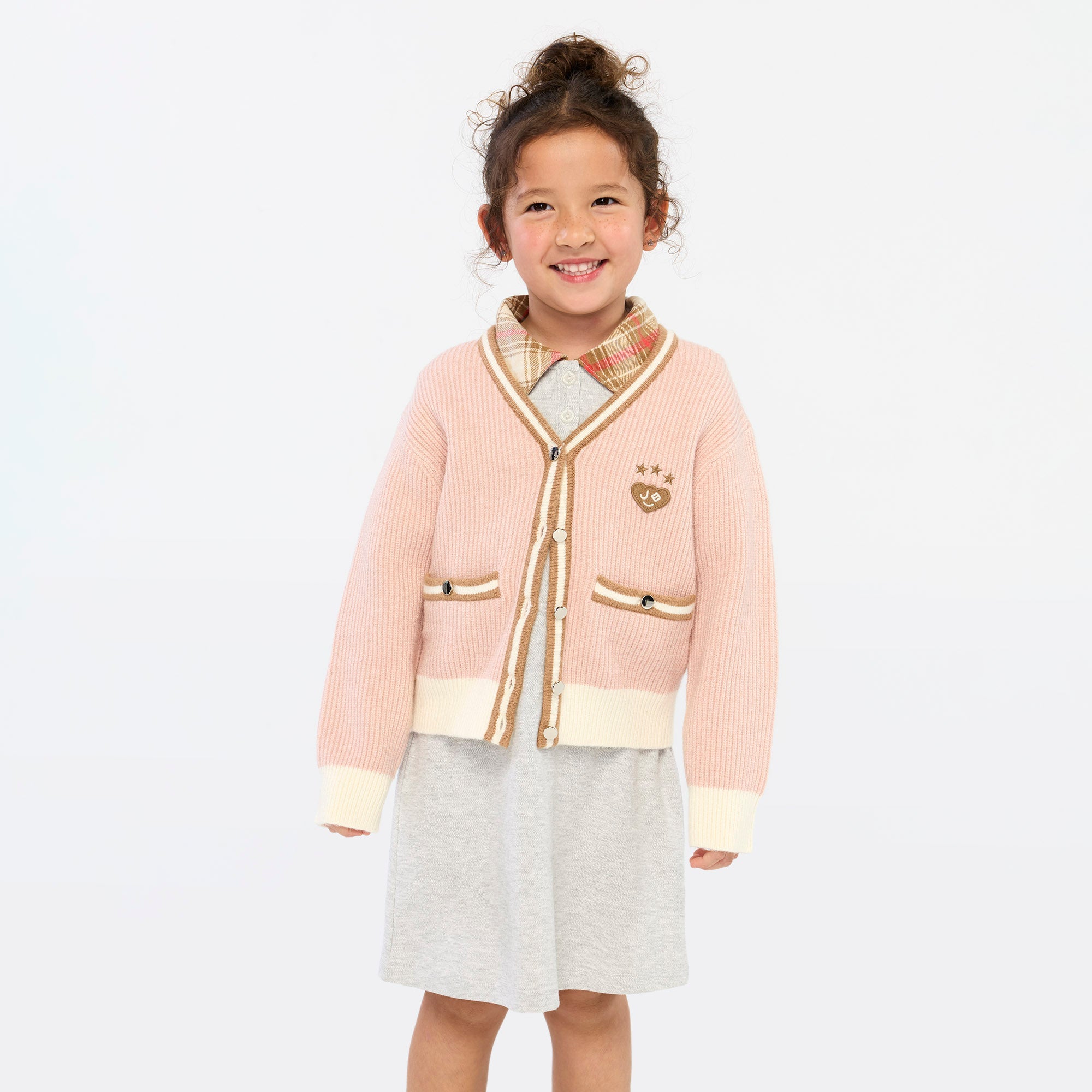 Jeremy Contrast Trim Cardigan For Mini Girls Pink