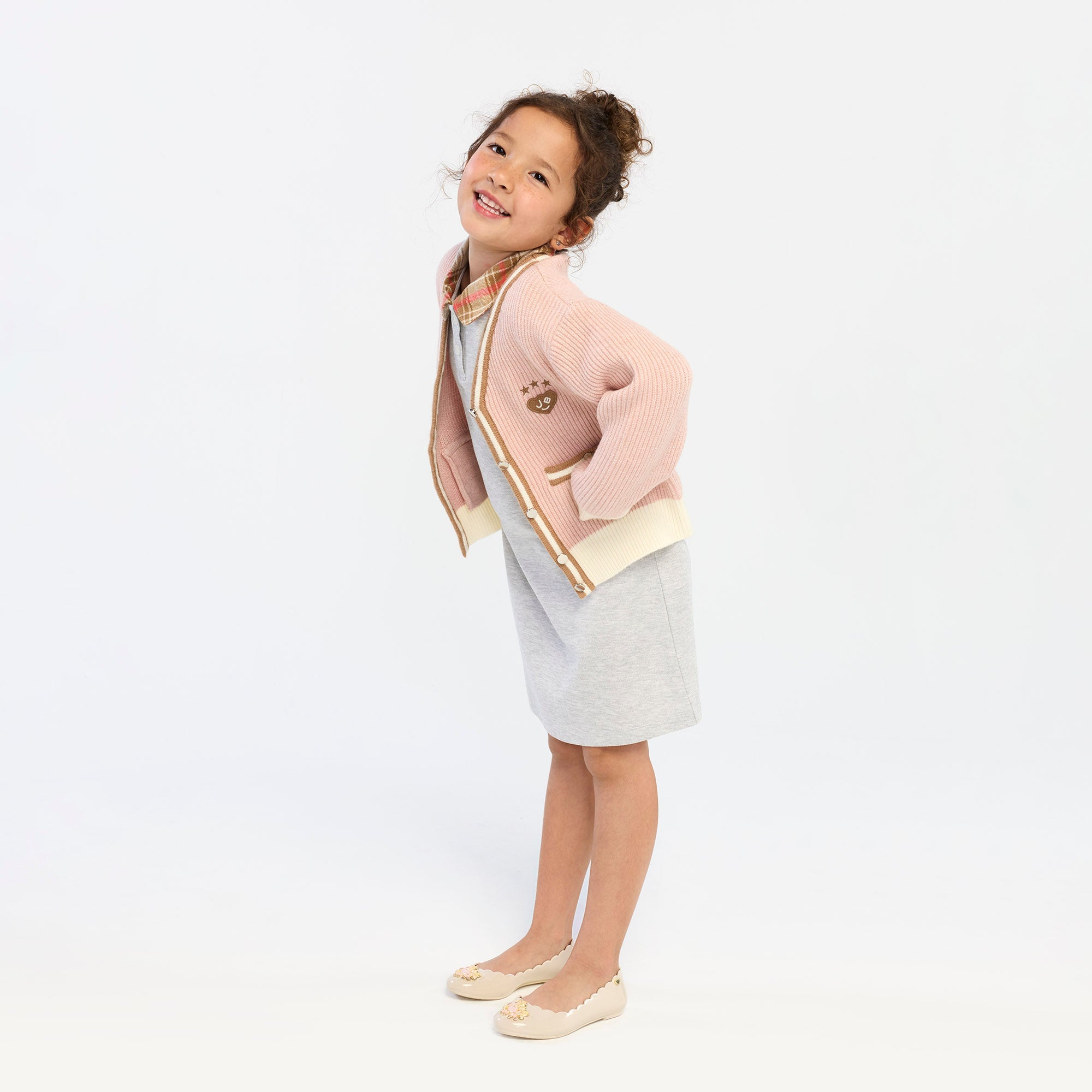 Jeremy Contrast Trim Cardigan For Mini Girls Pink