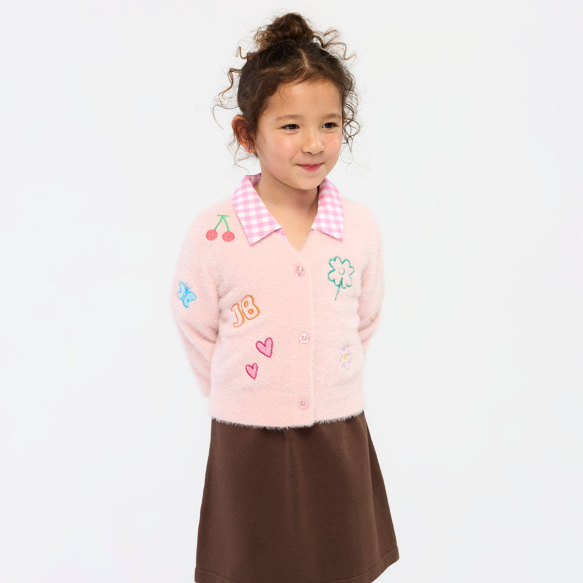เสื้อคาร์ดิแกนลายกราฟิก สำหรับเด็กผู้หญิง Pink