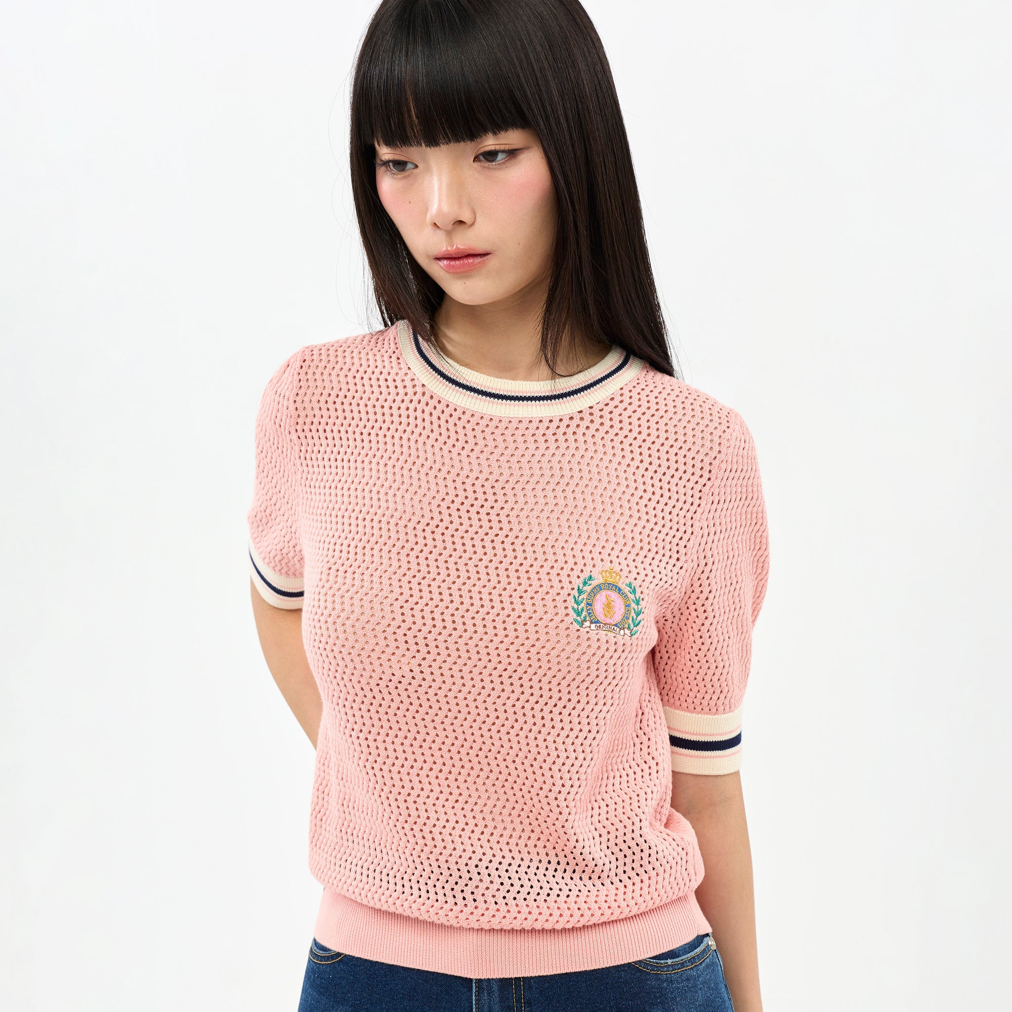 เสื้อถักแขนสั้นปักลาย Royal Club
 Pink