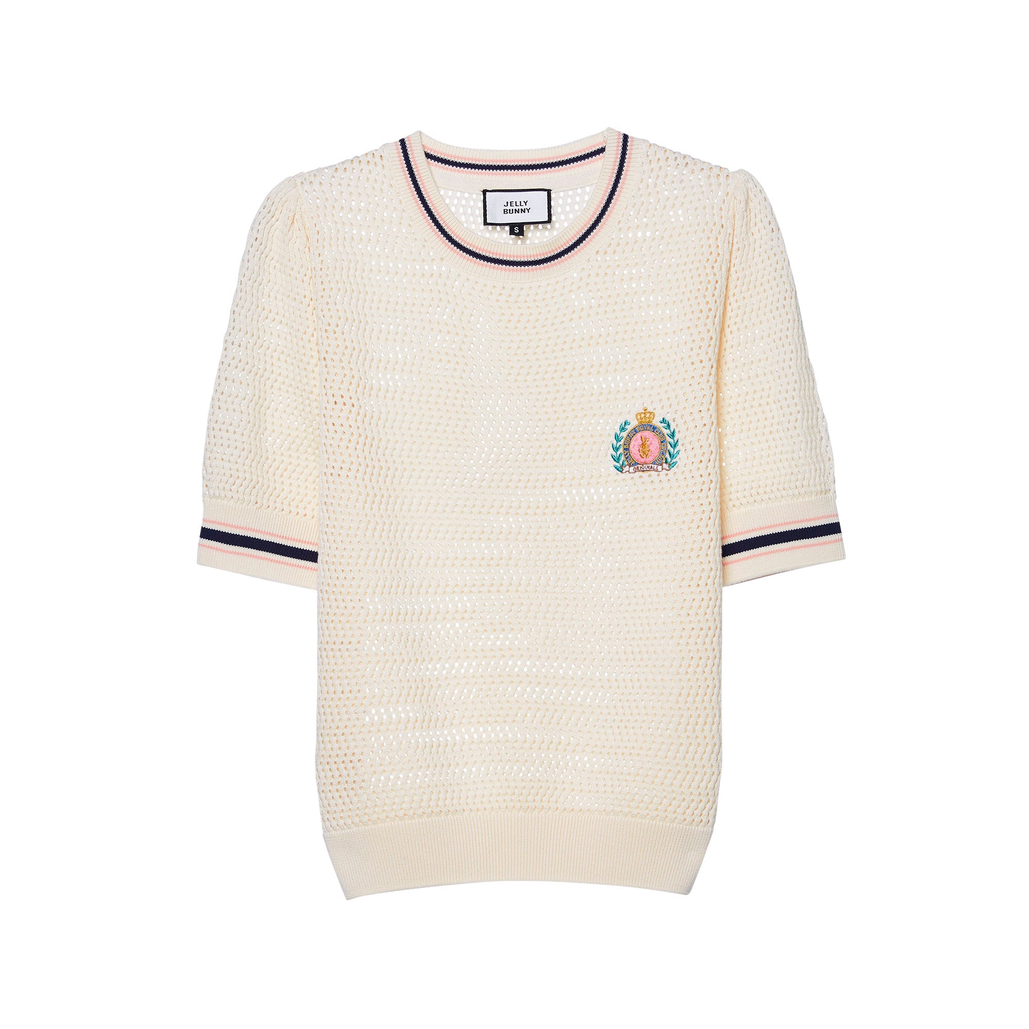 เสื้อถักแขนสั้นปักลาย Royal Club
 Cream