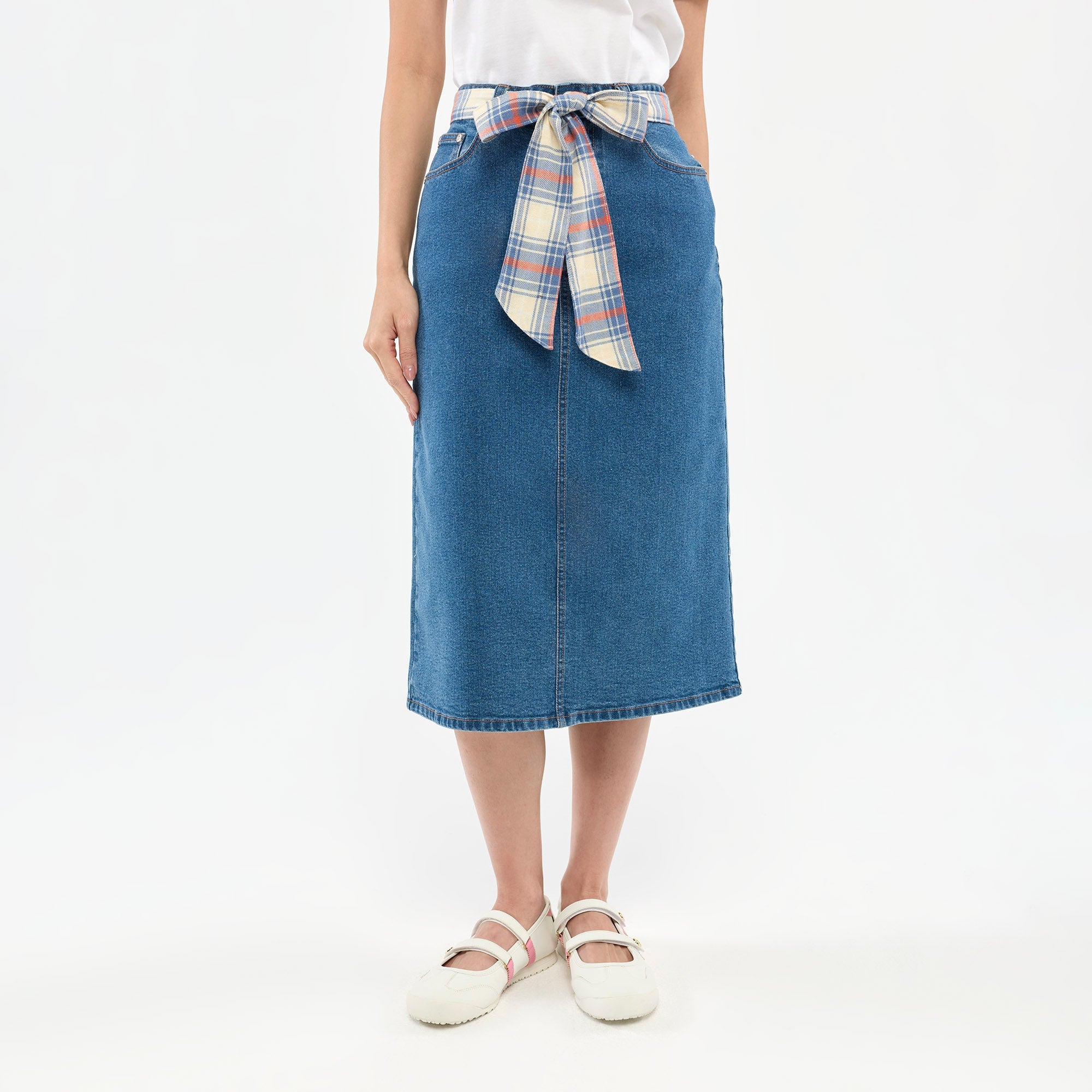 Plaid Belt Skirt Blue