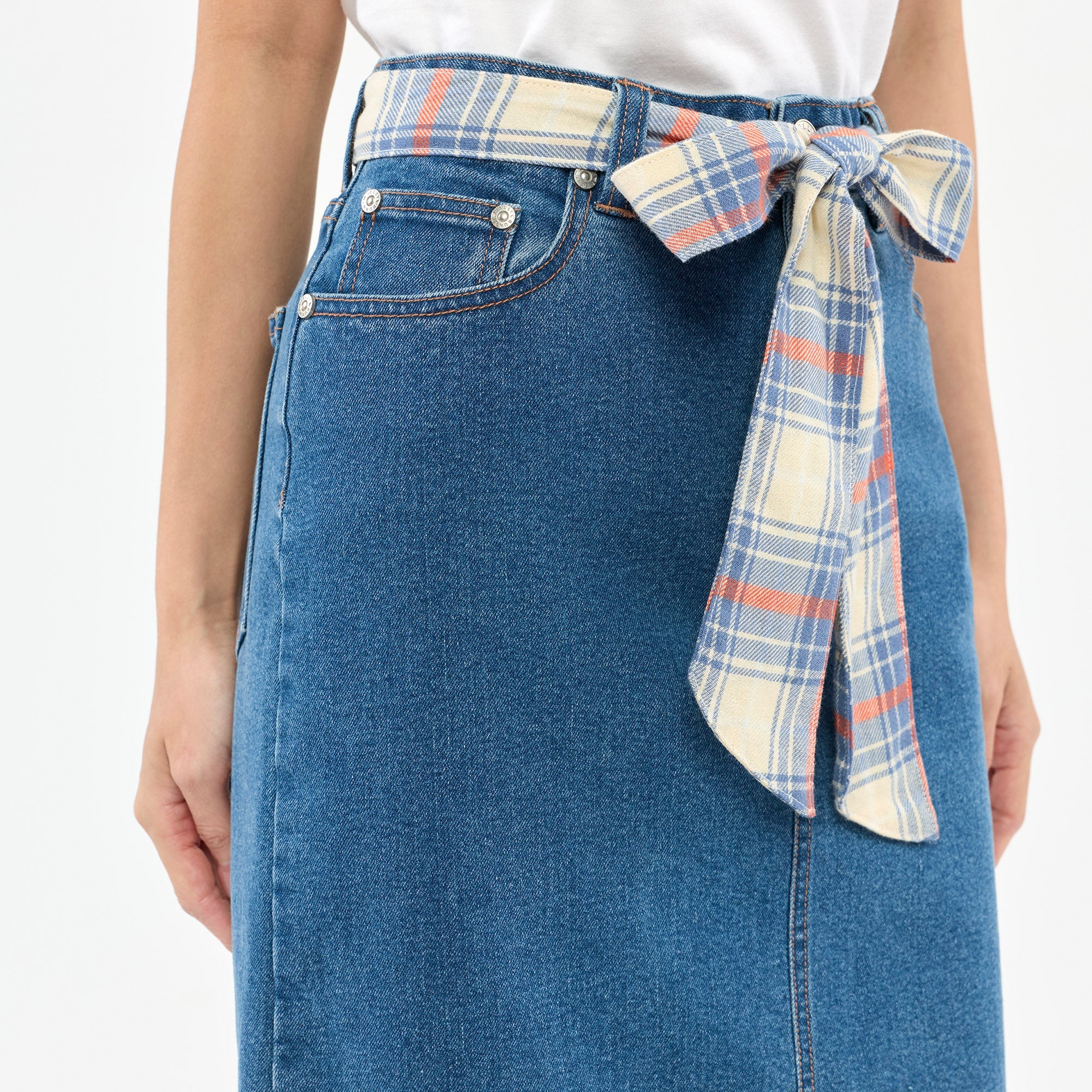 Plaid Belt Skirt Blue