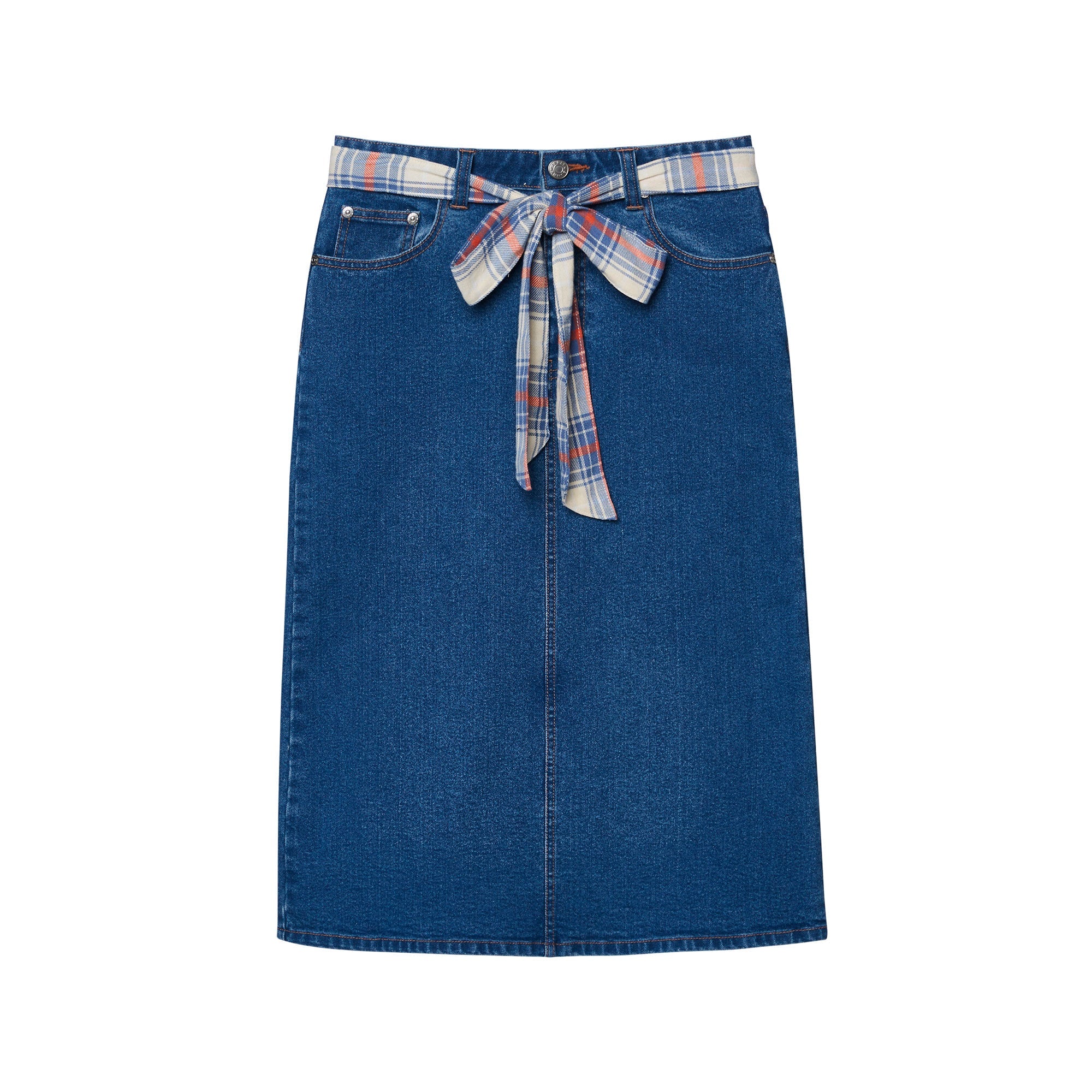 Plaid Belt Skirt Blue
